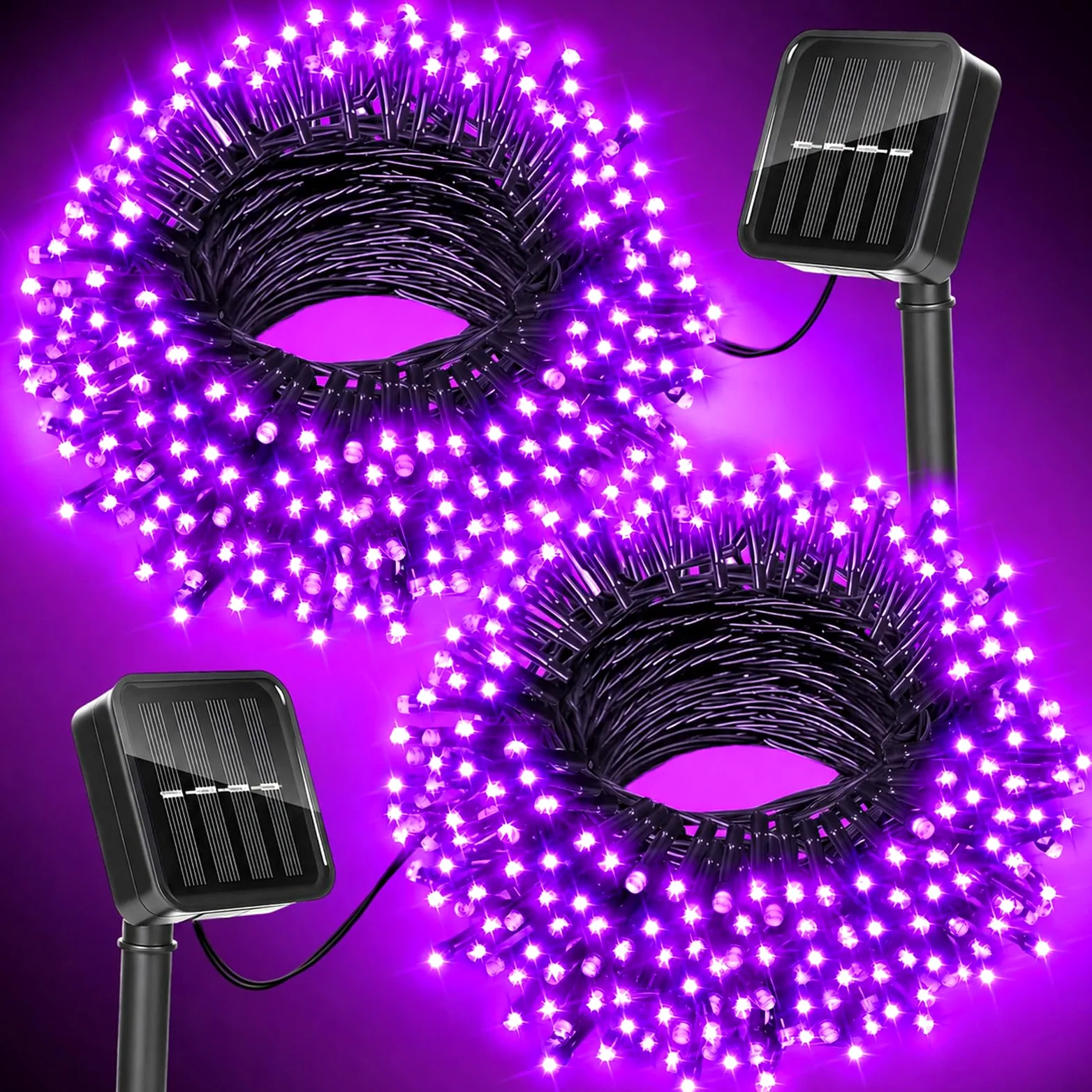 Luci di Halloween viola per esterni, impermeabili, per decorazioni di Halloween, totale 100 LED 100 m, per giardino, cortile, vialetto, recinzione, 8 modalità, 50 LED x 2 confezioni
