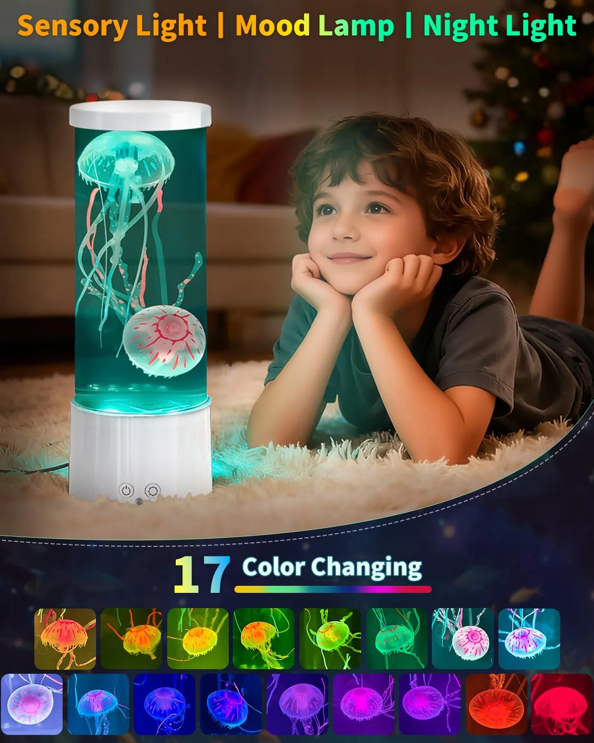 AONESY Lampada LED Jellyfish Lamp 17 colori, lampada lava Jellyfish Lamp acquario Auallen per bambini con telecomando, lampada acquario decorativa luce d'atmosfera-Bianco