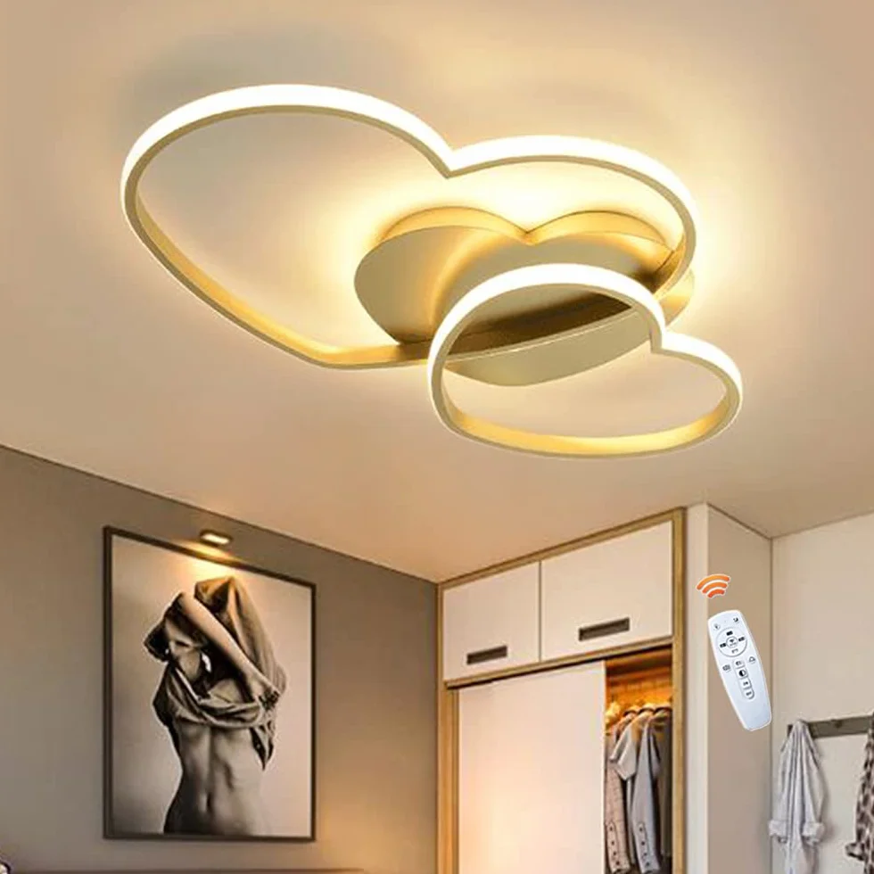 LED Lampada Da Soffitto Dimmerabile Plafoniera Forma Di Cuore Lampada Da Soggiorno Moderna Con Telecomando Metallo Lampadario Per Camera Dei Bambini Ragazzi Ragazze Cameretta Cucina,Oro,50cm