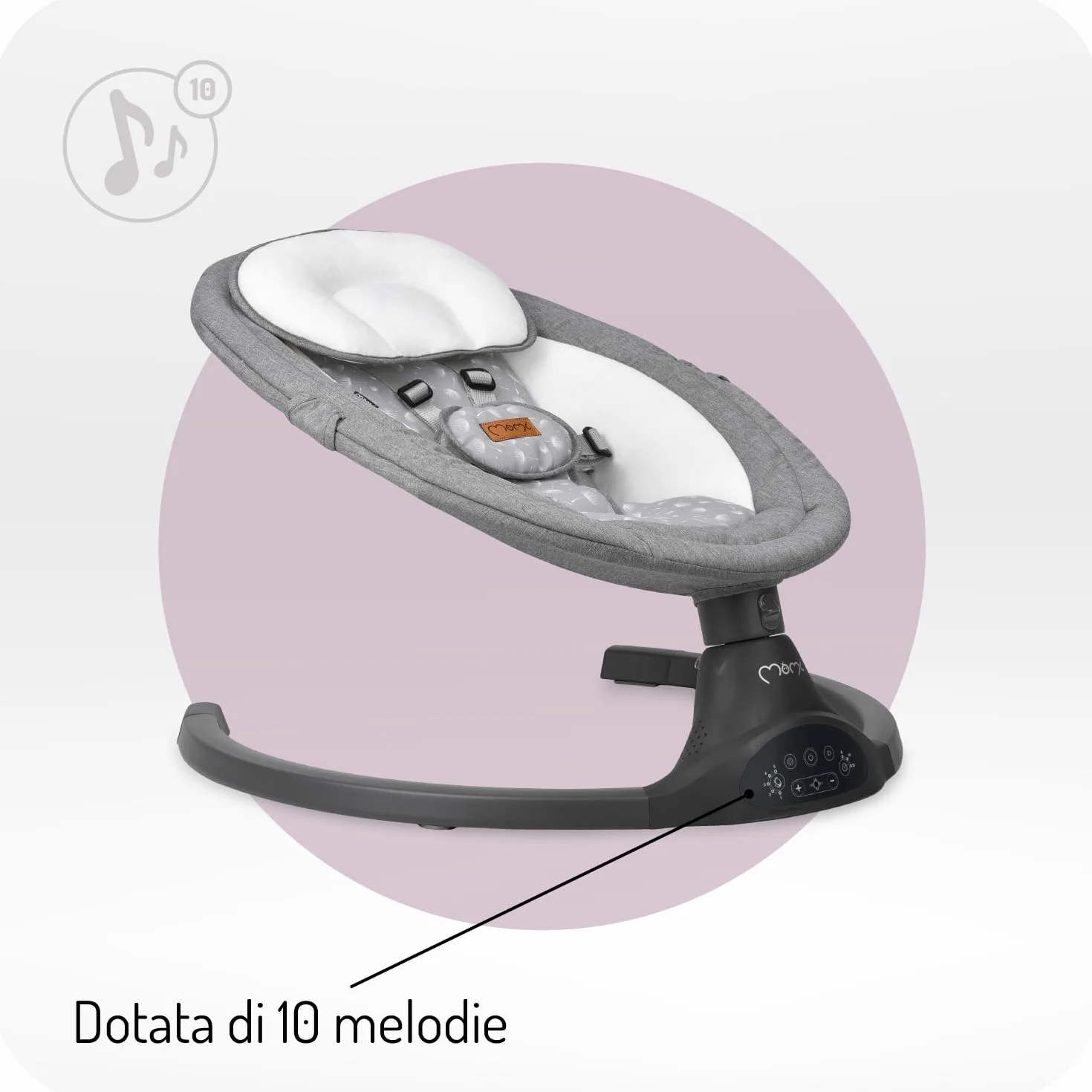 MoMi KENANI Sdraietta per bambini pieghevole 9 kg telecomando Bluetooth cintura sicurezza 5 punti