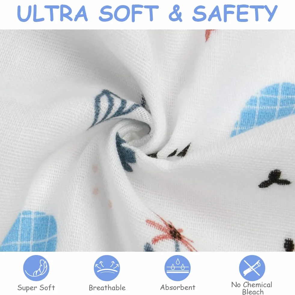 Aolso Mussole Neonato Asciugamani Bambini 30x30cm Cotone 10 Pezzi