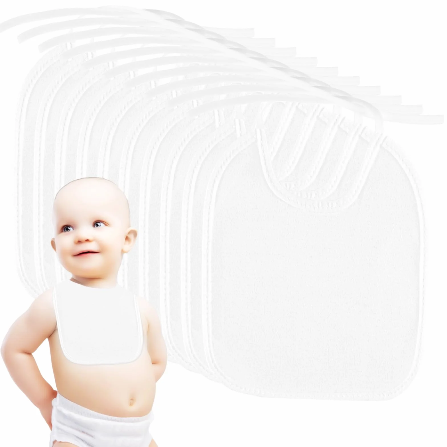 Bavaglini Bianchi per Pittura Set di 12 Impermeabili Cotone Neonati Maschi Femmine Sgocciolamento Alimentazione Dentizione Regali Baby Shower