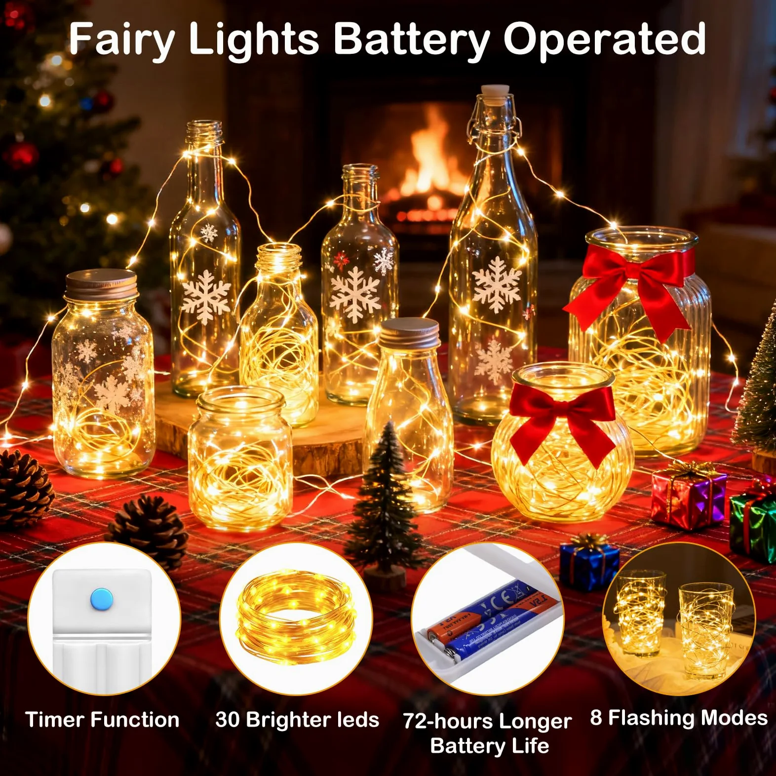 Confezione da 10 luci a LED micro stellate, impermeabili, funzionamento a batteria (incluso) lucciole, filo di rame stellato, per decorazioni fai da te, matrimoni, feste di Natale, Confezione da 10