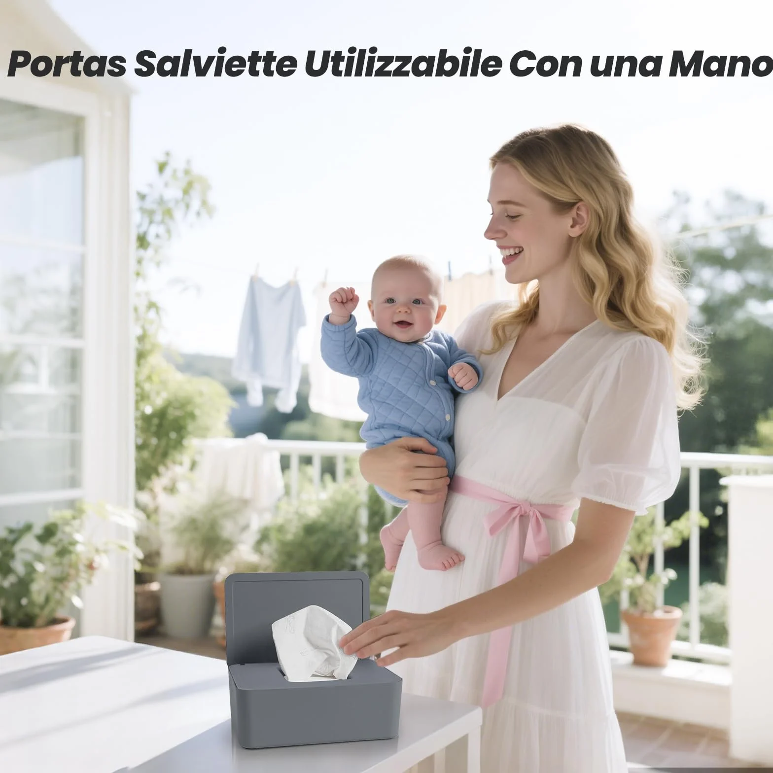 Scatola Porta Salviette Umidificate Dispenser con Coperchio Grigio