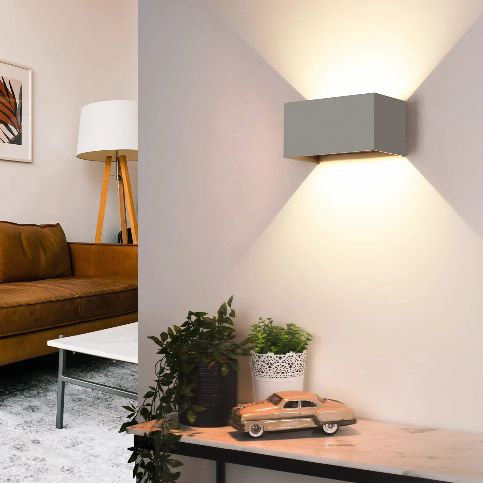 Lampade da parete a LED da 24 W, per interni grigi, 4 pezzi su e giù, fascio di luce regolabile, lampada da parete per esterni, luce bianca calda, 3000 K, per esterni, IP65, impermeabile