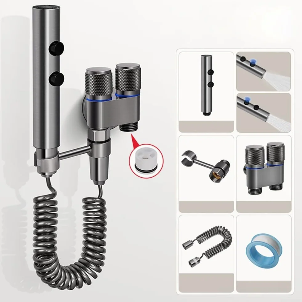 Set spruzzatore bidet in acciaio inox doccetta WC rubinetto acqua alta pressione argento