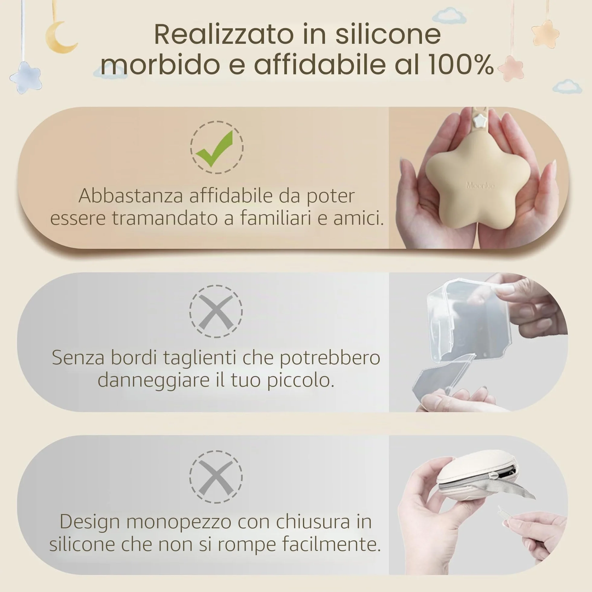 Moonkie Porta Ciuccio in Silicone 2 Pezzi Senza BPA Custodia da Viaggio per Bambini Verde Grigio Blu Perla