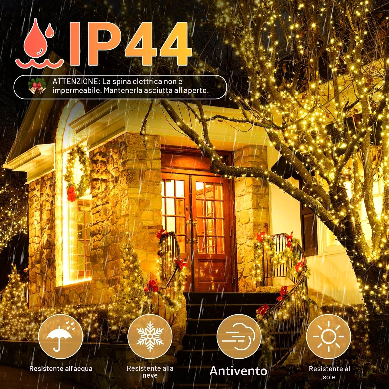 Marchpower Luci Albero Natale 20M, Catena Luminosa 200 LED Esterno Impermeabile,8 Modalità Telecomando Funzione Memoria, Calda Decorazione Natalizia per Casa Giardino Matrimonio Feste-Bianco Caldo