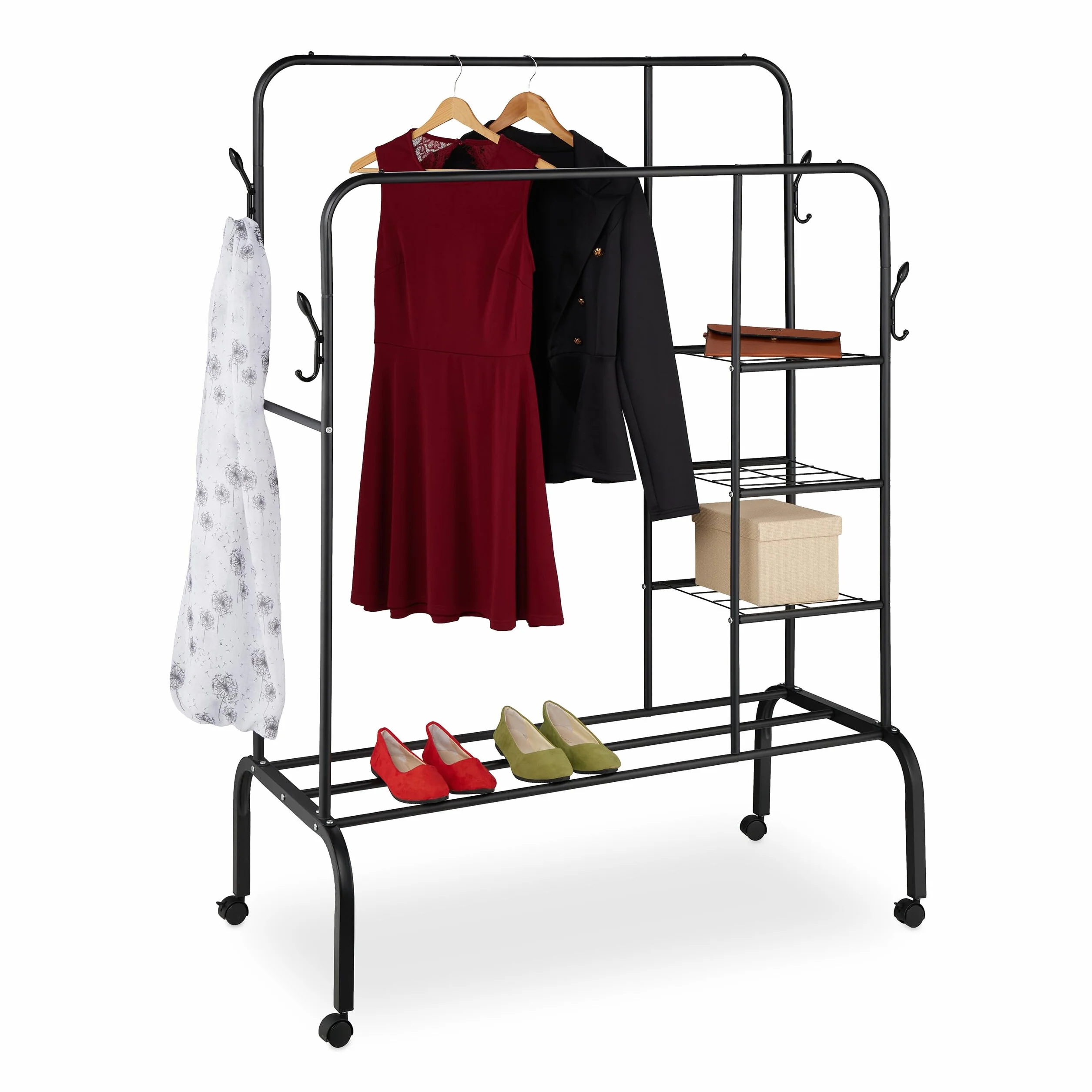 Relaxdays Appendiabiti con Rotelle, Metallo, 154x110x55 cm, Nero