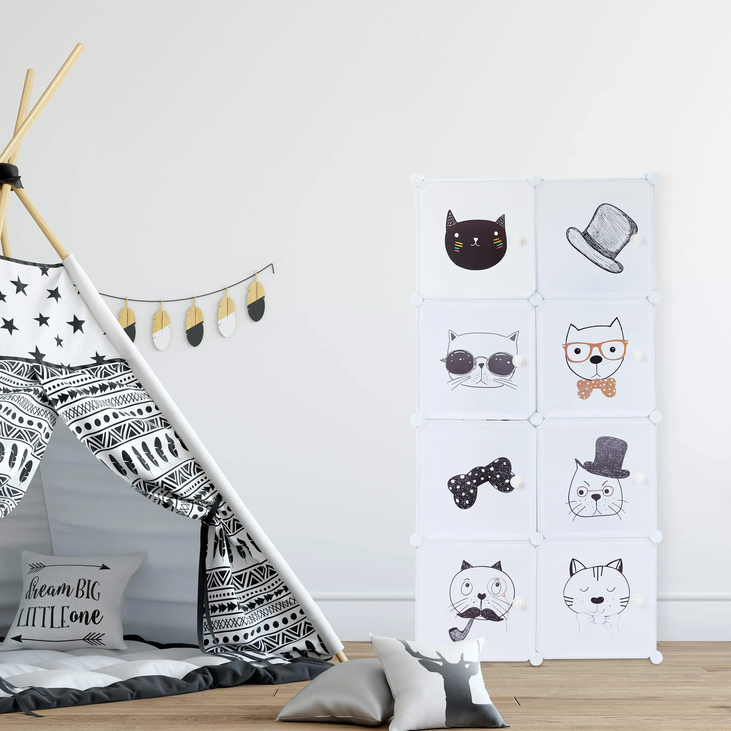 Relaxdays Scaffale Componibile per Cameretta Bambini 7 Scomparti Armadietto 145x74x36,5 cm Bianco