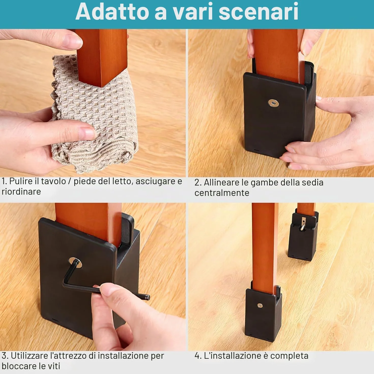 Rialzi per mobili regolabili 5 cm, rialzo tavolo larghezza 10-37mm quadrata, morsetto a vite, rialzo letto