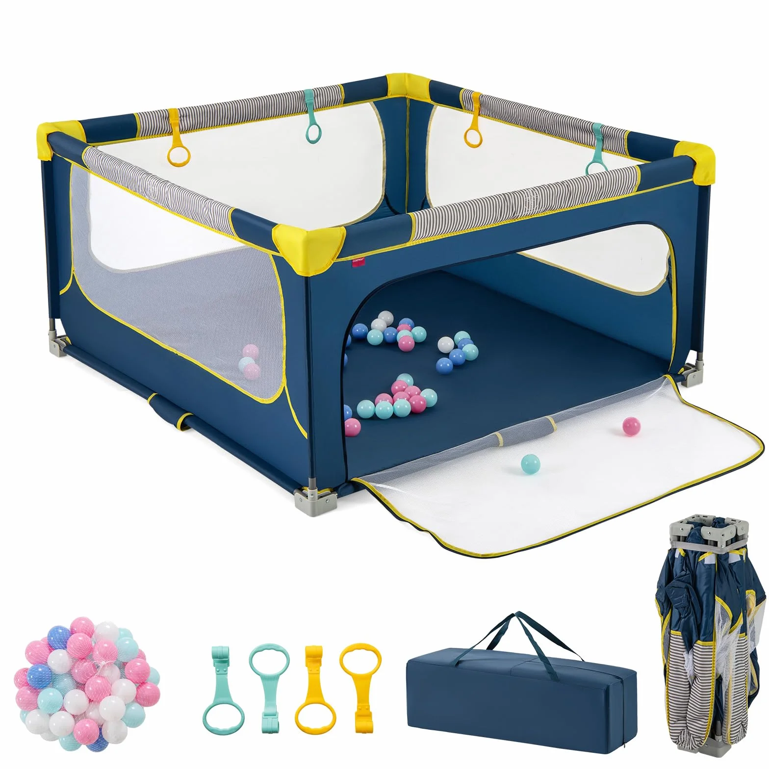 LIFEZEAL Box Bambini e Neonati 0-3 Anni, Recinto 150x150cm, Pieghevole, Portatile, con Borsa, Rete Traspirante