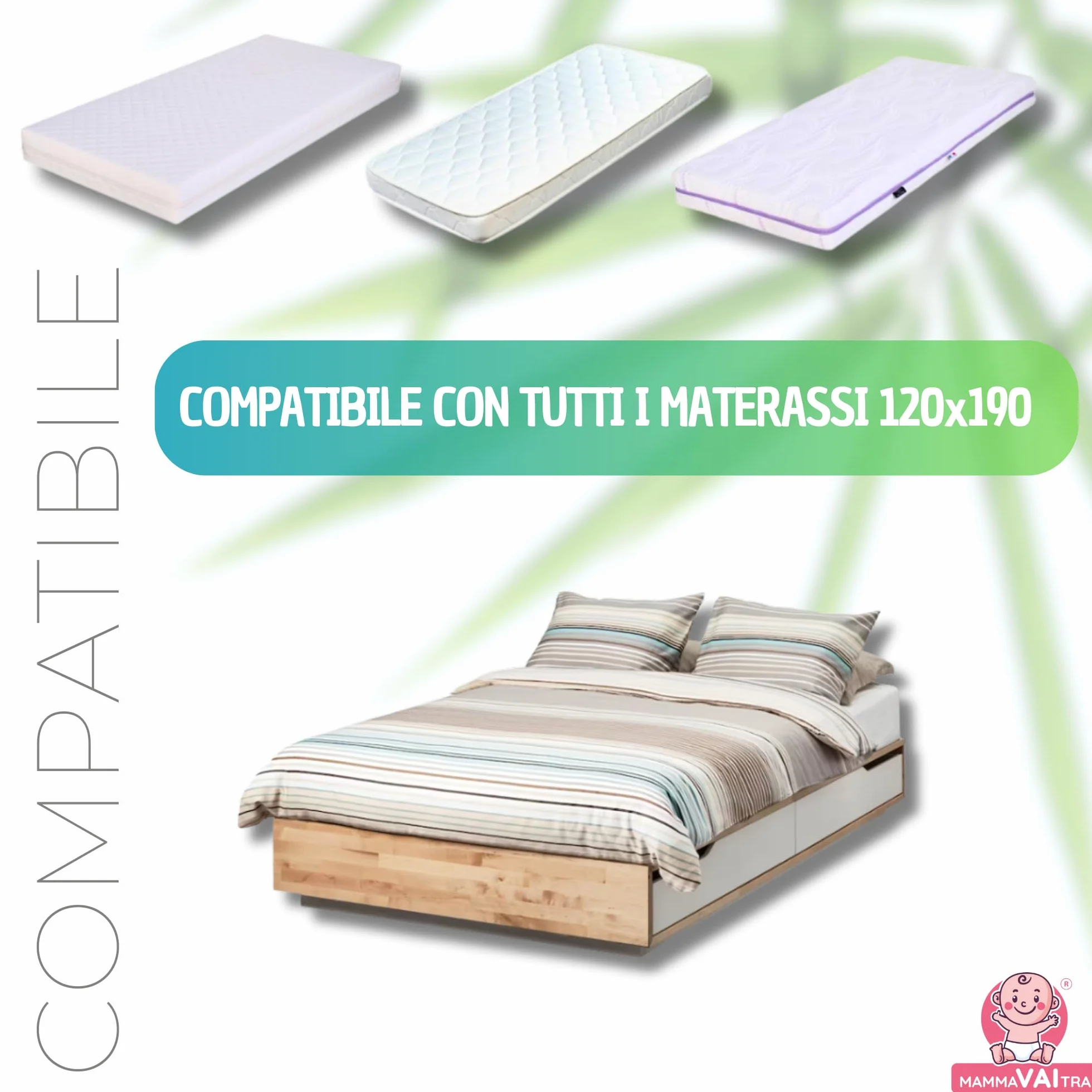 Coprimaterasso Impermeabile in Bambù Una Piazza e Mezzo 120x190x30