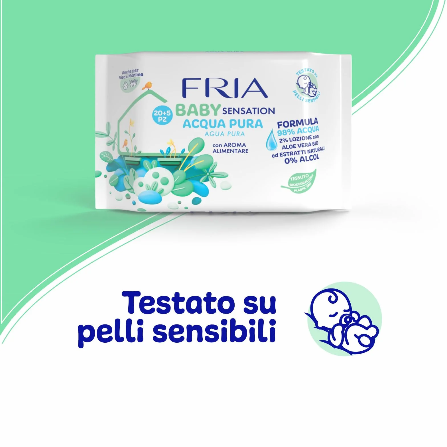 Fria Baby Salviette per Cambio Pannolino 98% Acqua Purificata 20+5 Confezione Pocket