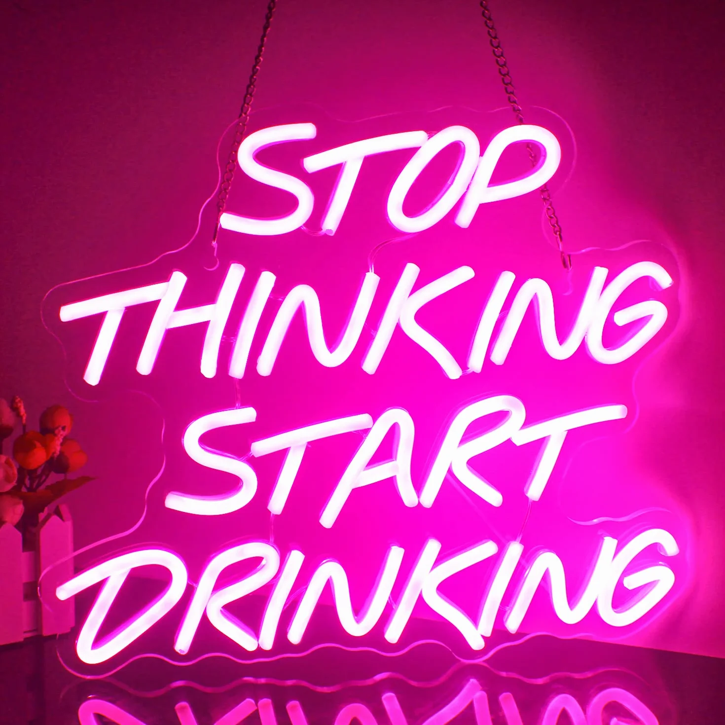 Looklight Stop Thinking Start Drinking Insegne Luminose Scritte Luminose Insegna al Neon per Bar Insegna LED Rosa da Bar Scritte Neon per Negozi Caffè Birra Domestica Ristorante