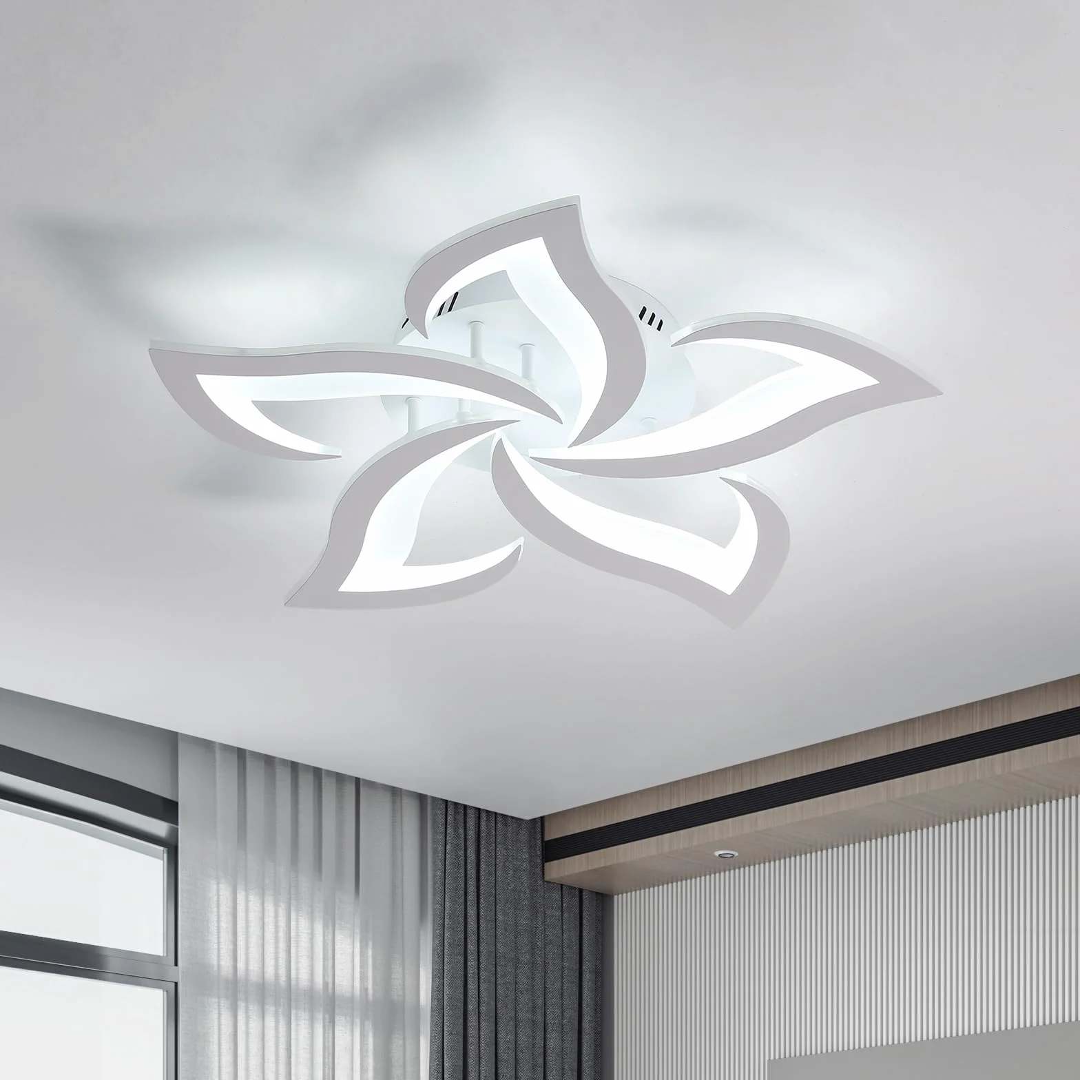 Comely Plafoniera LED a soffitto 60W, 6750LM. Design moderno a petalo in acrilico, adatta ad soggiorno, camera da letto, sala da pranzo o bagno. Luce bianca fredda 6500K, bianco, 60cm