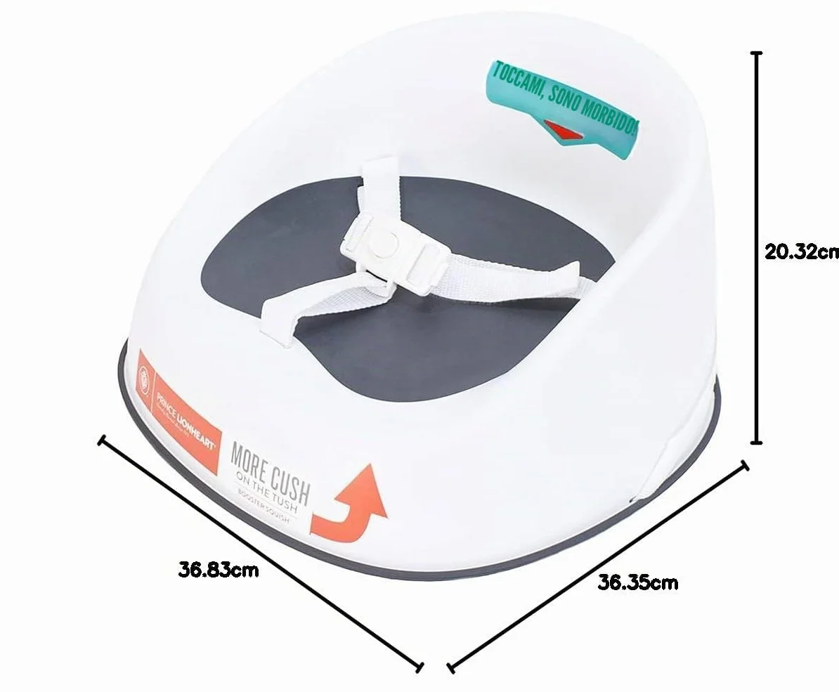 Prince Lionheart Booster Seduta Squish Grigio 18m+ 5yrs 27kg Leggera Imbracatura 3 Punti Base Rigida Antiscivolo