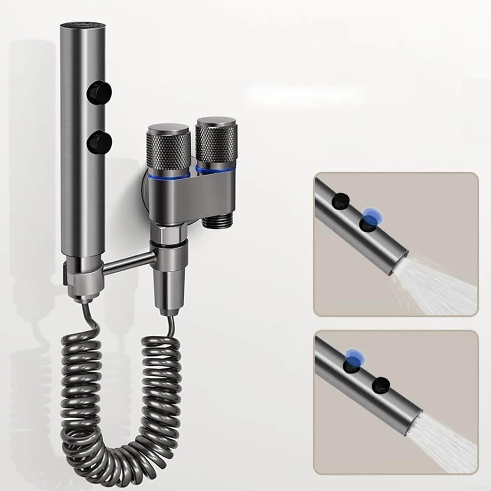 Set spruzzatore bidet in acciaio inox doccetta WC rubinetto acqua alta pressione argento