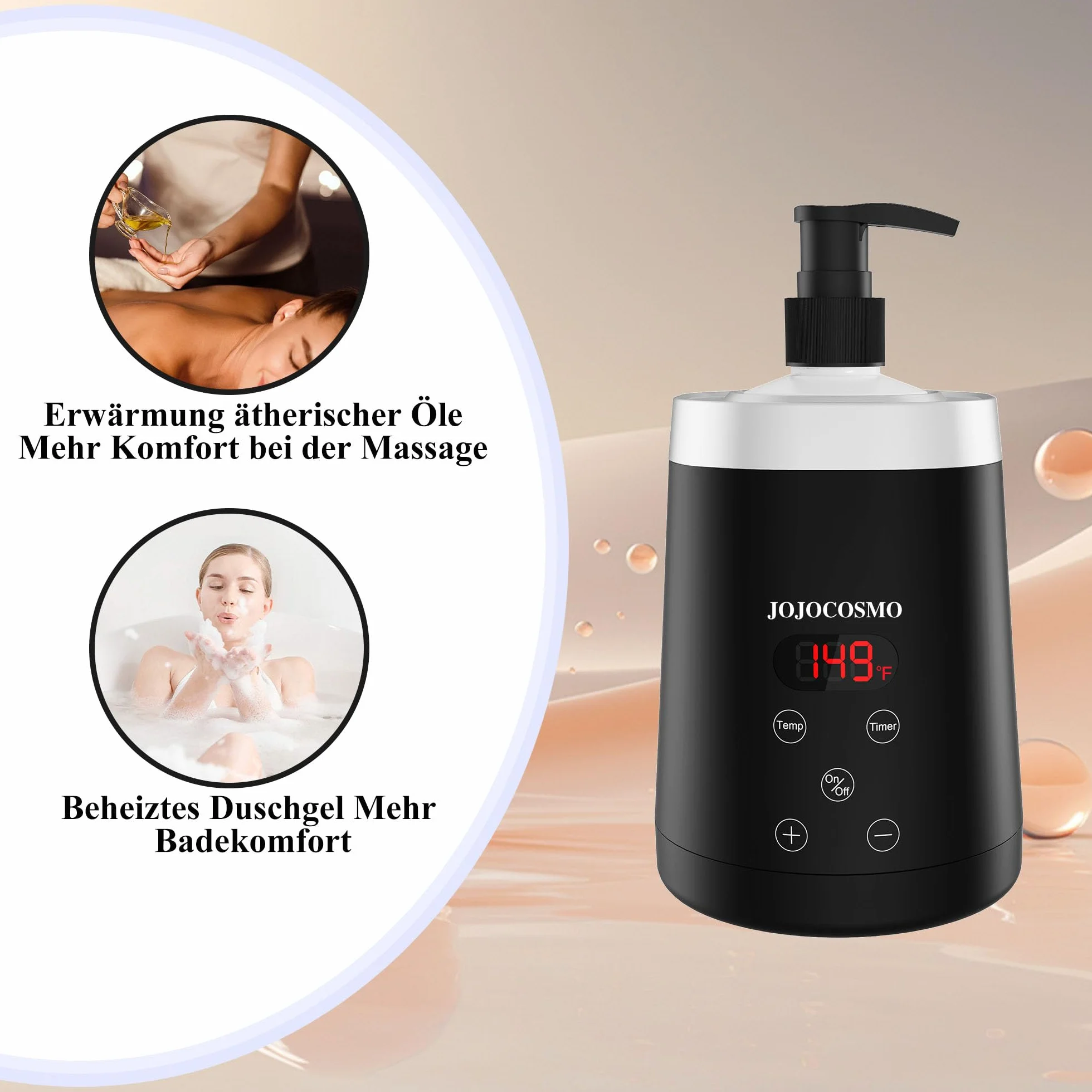 Scaldasalviette per Olio da Massaggio con Due Dispenser, 86℉-149℉, per Salone di Bellezza, Casa, Spa, Nero