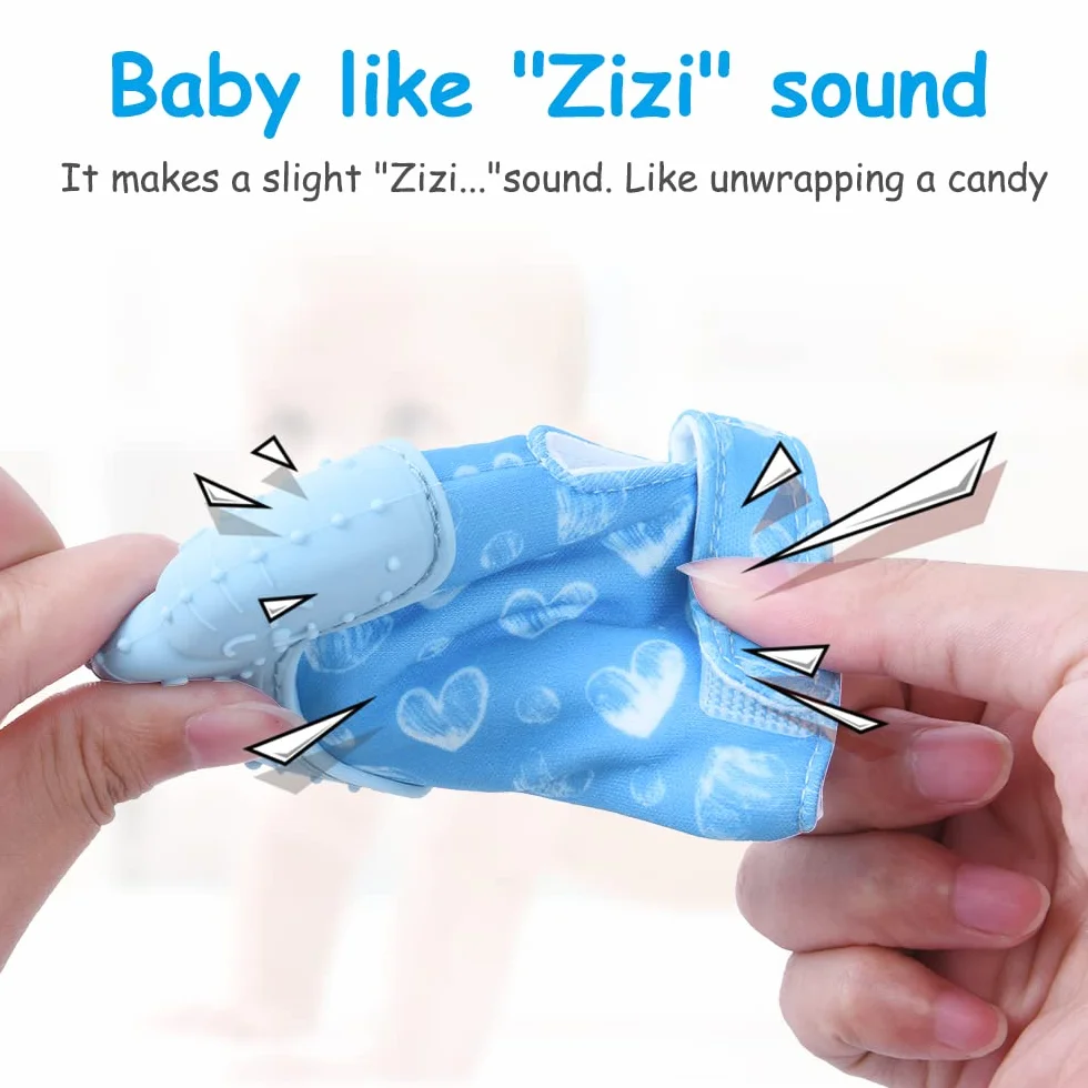 Vicloon Dentizione Mitten Confezione da 2 Guanto Dentizione Bambini Silicone BPA Free Blu