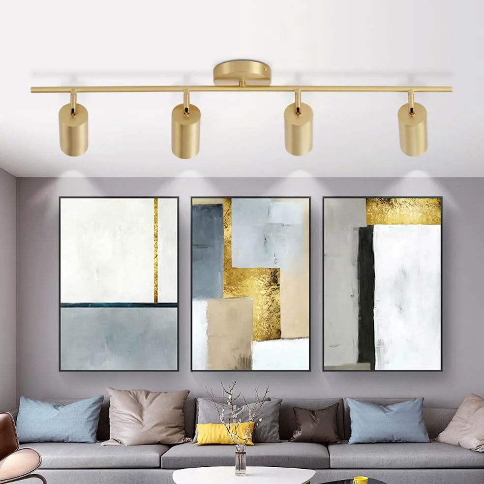 Faretto da soffitto Moderno Nordico, Illuminazione a Binario in Ottone Dorato H65, faretti industriali, faretti da soffitto orientabili in Modo Flessibile, per Cucina, Sala da Pranzo, l