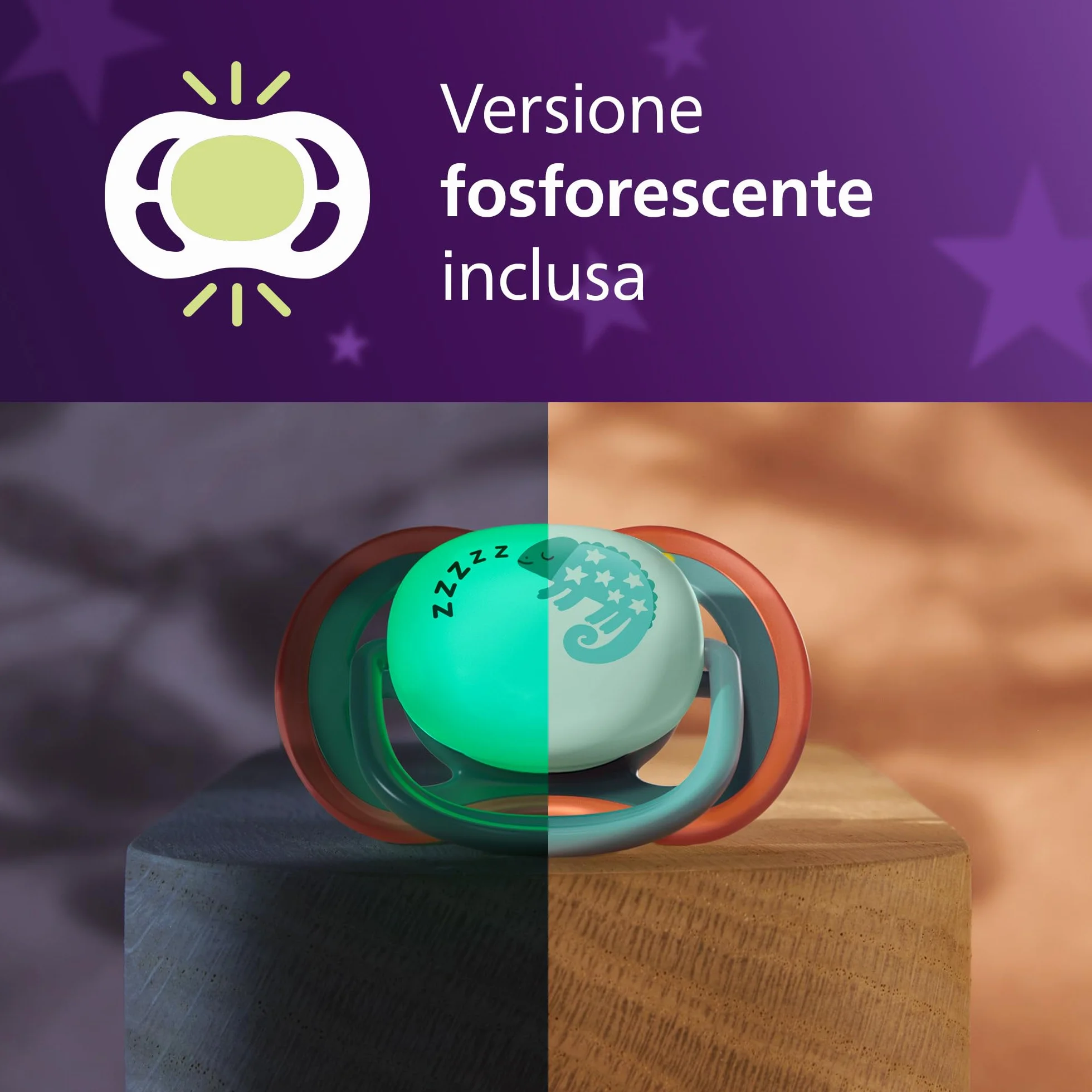 Philips Avent Ultra Air Day & Night Ciuccio ortodontico 6-18 mesi fluorescente silicone senza BPA confezione 4 SCF087/27