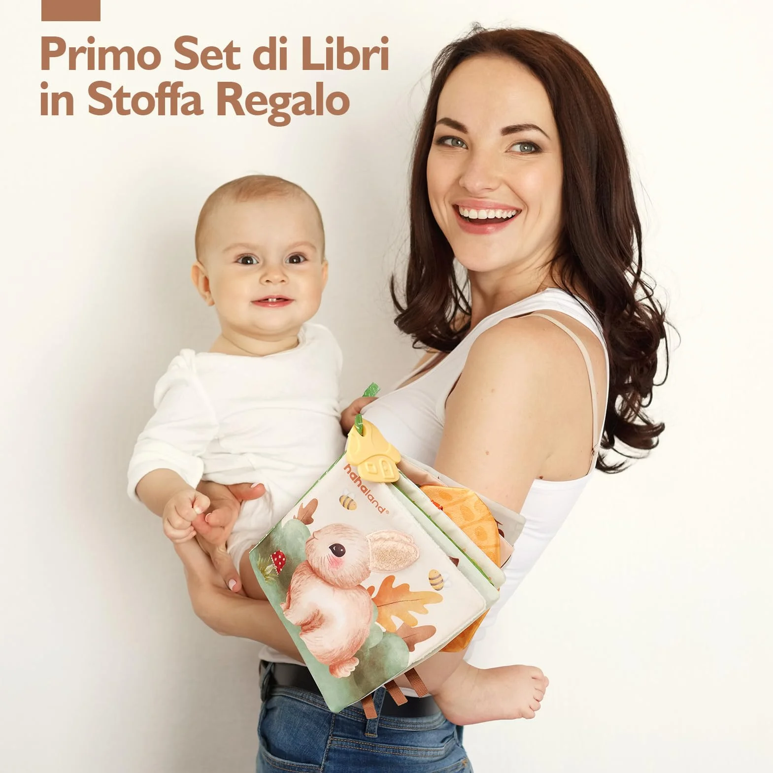 hahaland Libri di Stoffa Neonati 0-6 Mesi - Morbidi Animali Interattivi Libretto Tattile con Specchio - Giochi Sensoriali per Bimbo Bimba