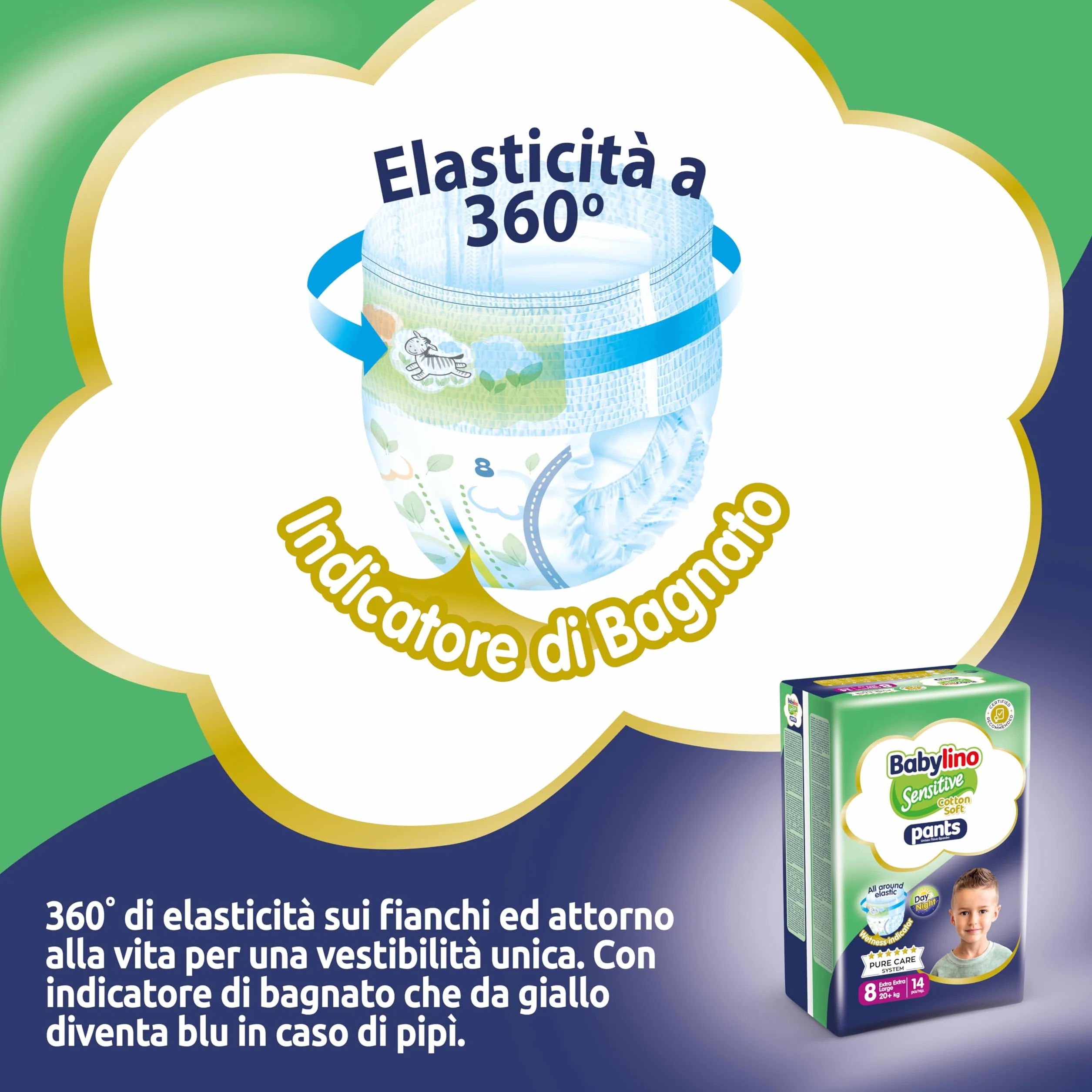 Babylino Sensitive Cotton Soft Pannolini Mutandina Taglia 8 XXL 20+ Kg 14 Unità