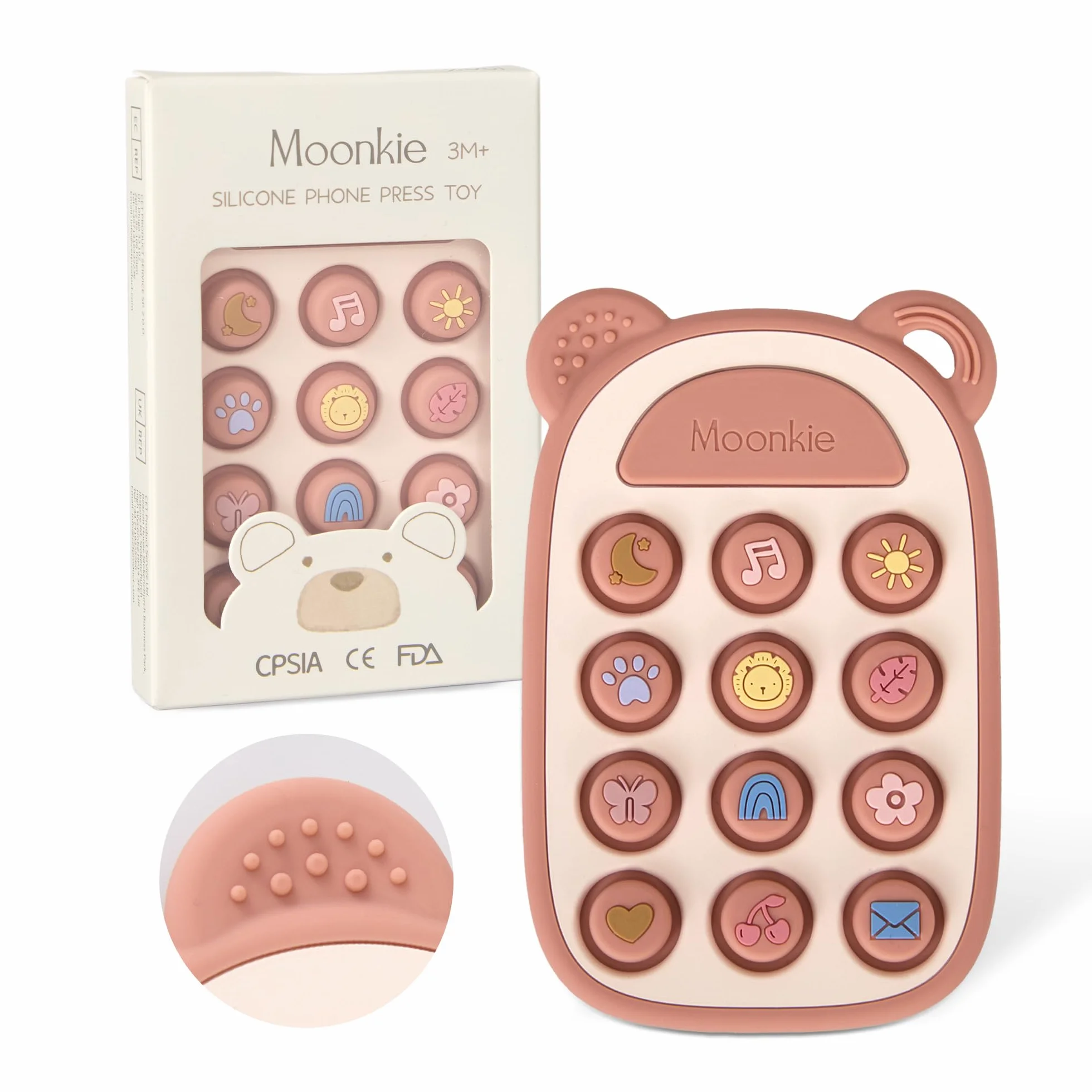 Moonkie Giochi Dentizione Neonato, Telefono in Silicone per 3 Mesi+, Senza BPA, Giochi Montessori, Blush