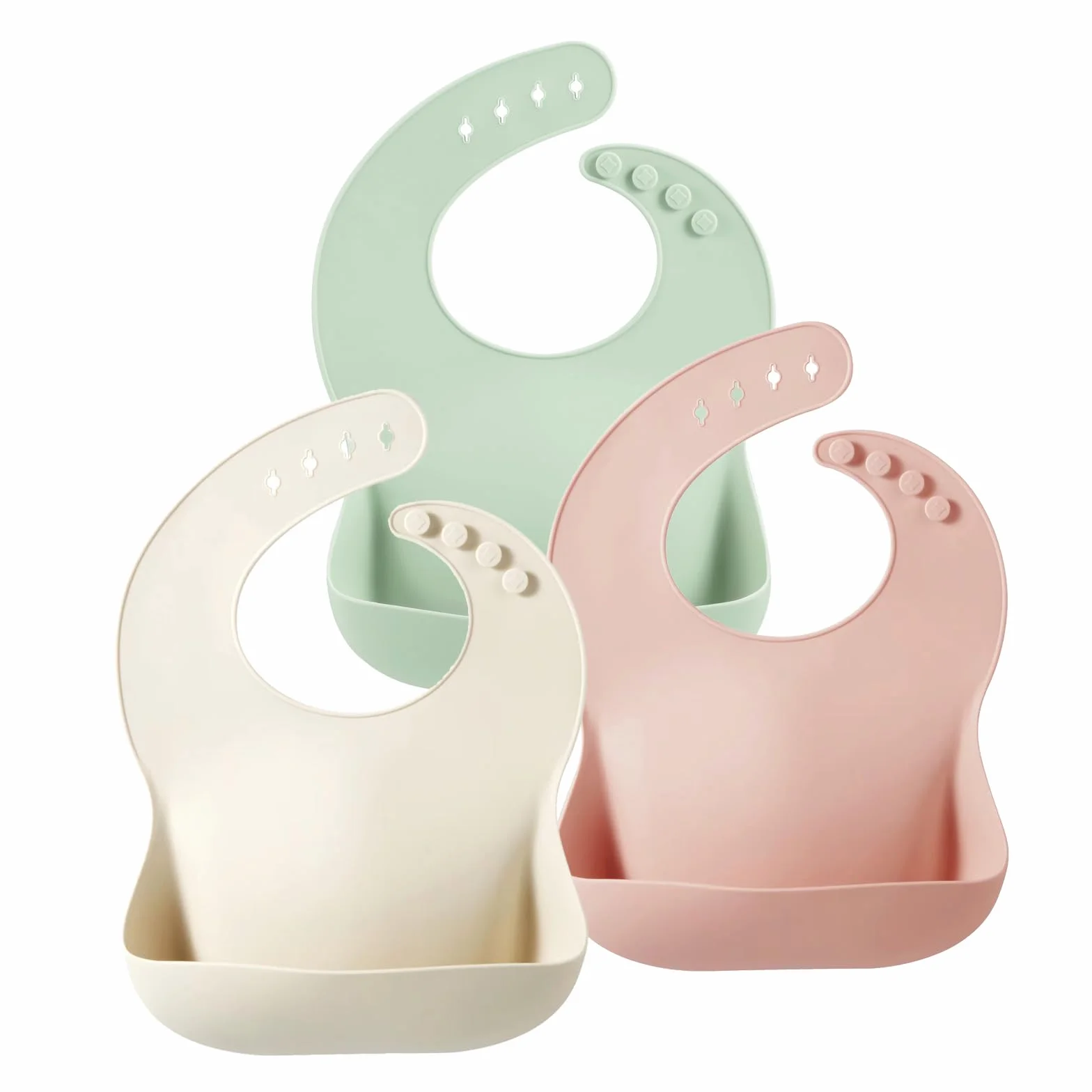 PandaEar Set di 3 Bavaglini in Silicone per Bambini, Senza BPA, Impermeabili e Regolabili con Tasca Raccogli-Food