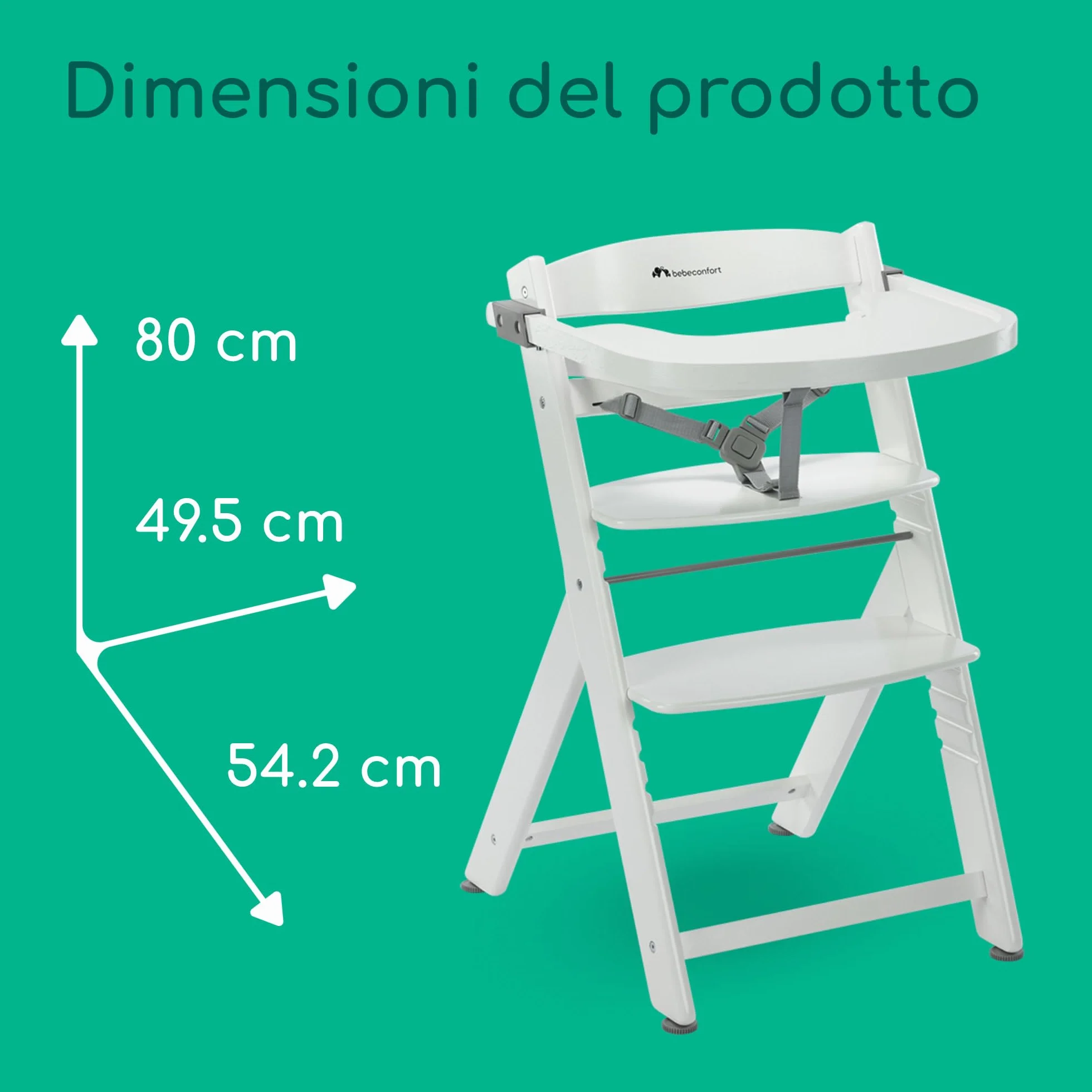 Bebeconfort Timba 2 Seggiolone Pappa Evolutivo in Legno, 6+ Mesi, 110 kg, Bianco