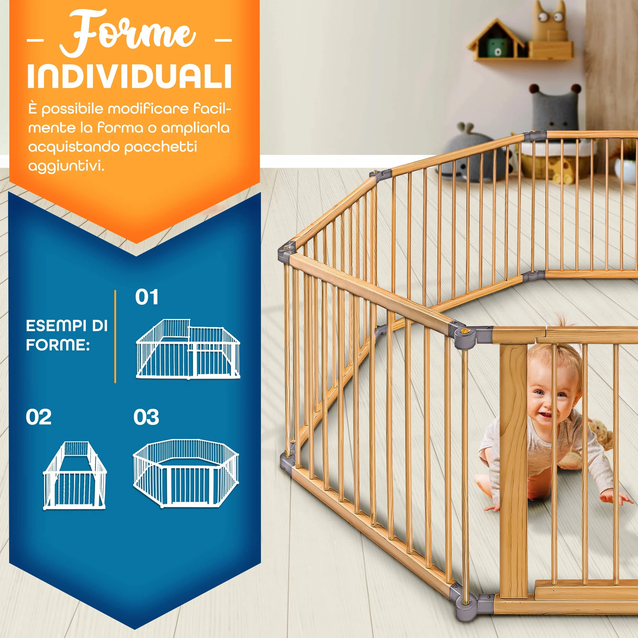 KIDUKU® XXL Box per Bambini Barriera di Sicurezza 7,2 m Pieghevole con Porta 8 Elementi Grigio