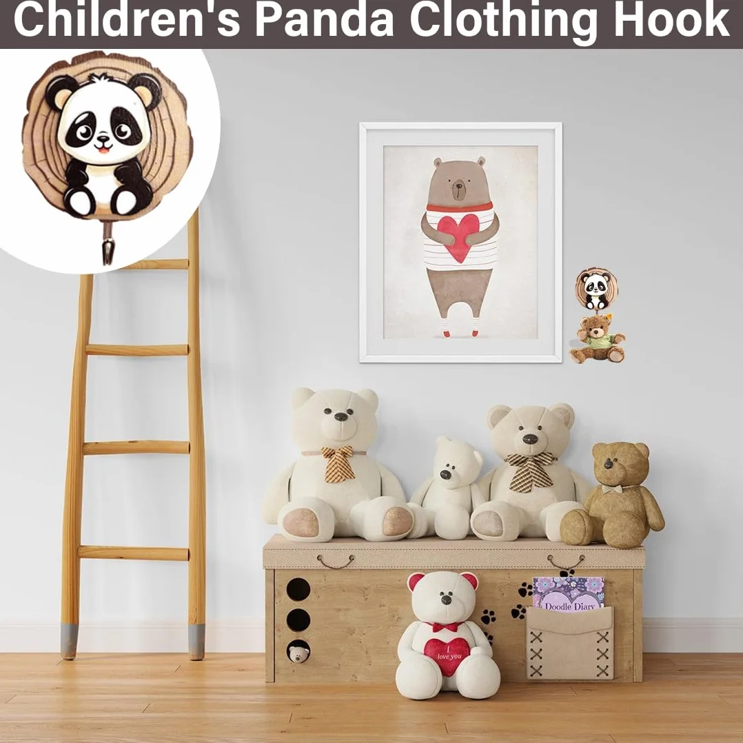 Ganci Autoadesivi per Bambini Panda, Appendini da Parete per Animali, Cappelli, Cucina e Bagno 4 Pezzi