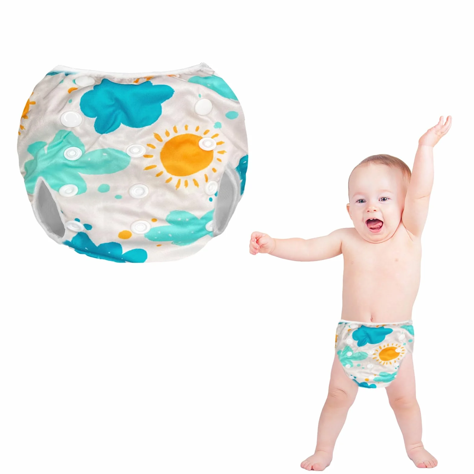 Pannolino da Nuoto Riutilizzabile Lavabile per Neonata 0-2 Anni Costume Regolabile 3-15 kg