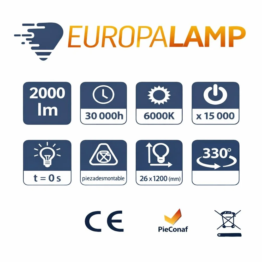 Europalamp Tubi Neon LED 18W 120cm T8 Bianco Gamma Pro (6000k - Bianco freddo, 25)