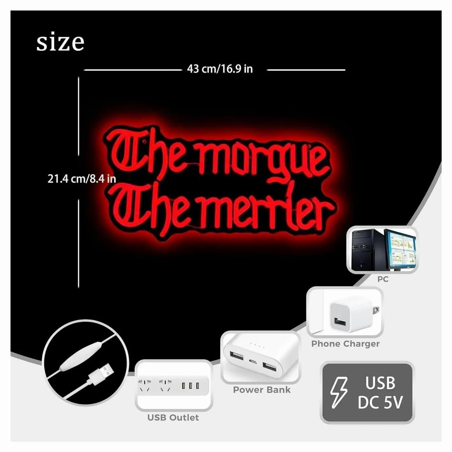 Insegna al Neon Insegna Al Neon The Morgue The Merrier | Luce LED Dimmerabile USB Per Camera Da Letto Bar Sala Giochi Man Cave Party Decor 43cmx21.4cm