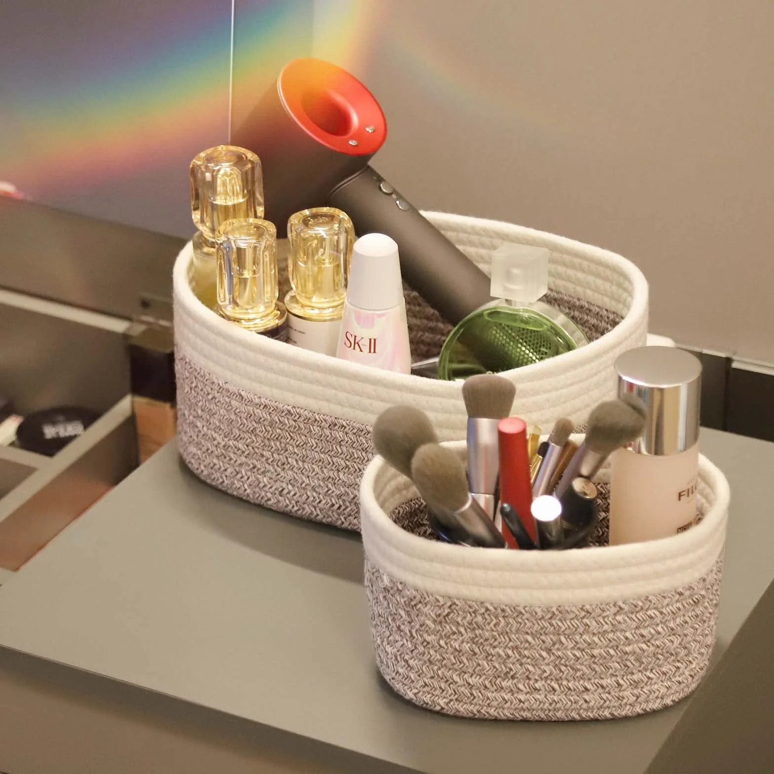 Cesto portaoggetti intrecciato in corda di cotone set da 4 pezzi per bagno fasciatoio organizer