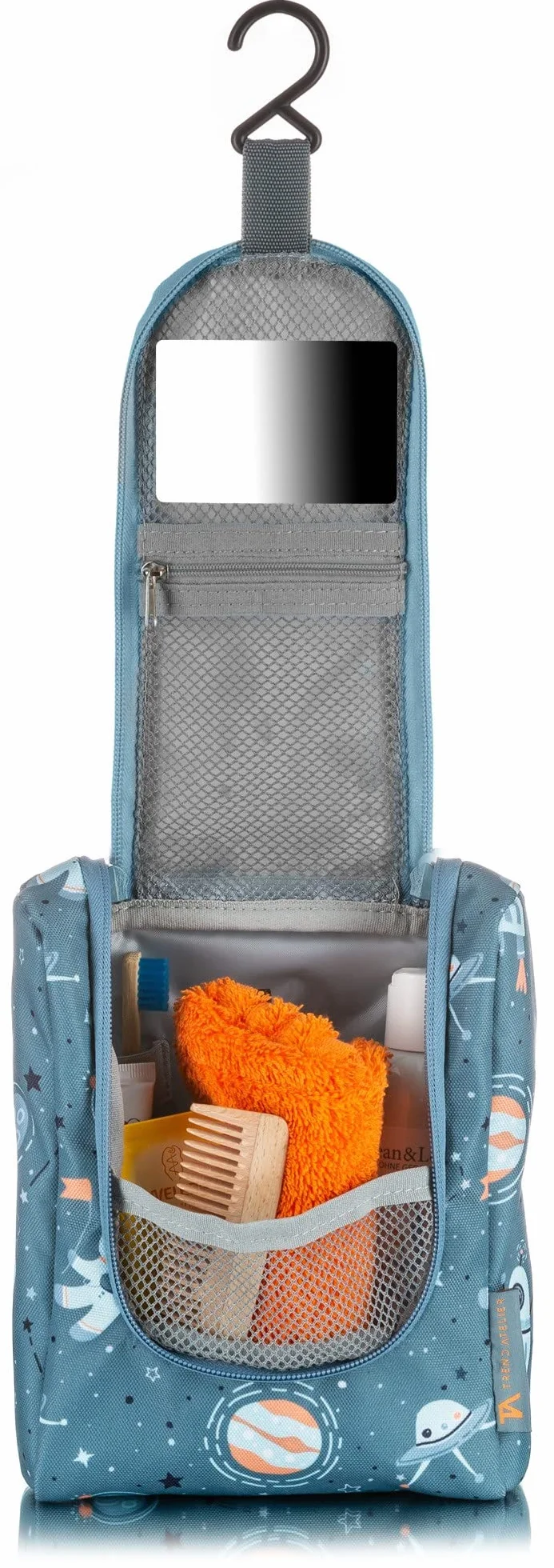 Beauty case bambini poliestere riciclato borsa da bagno sostenibile idrorepellente appendere Spazio Blu