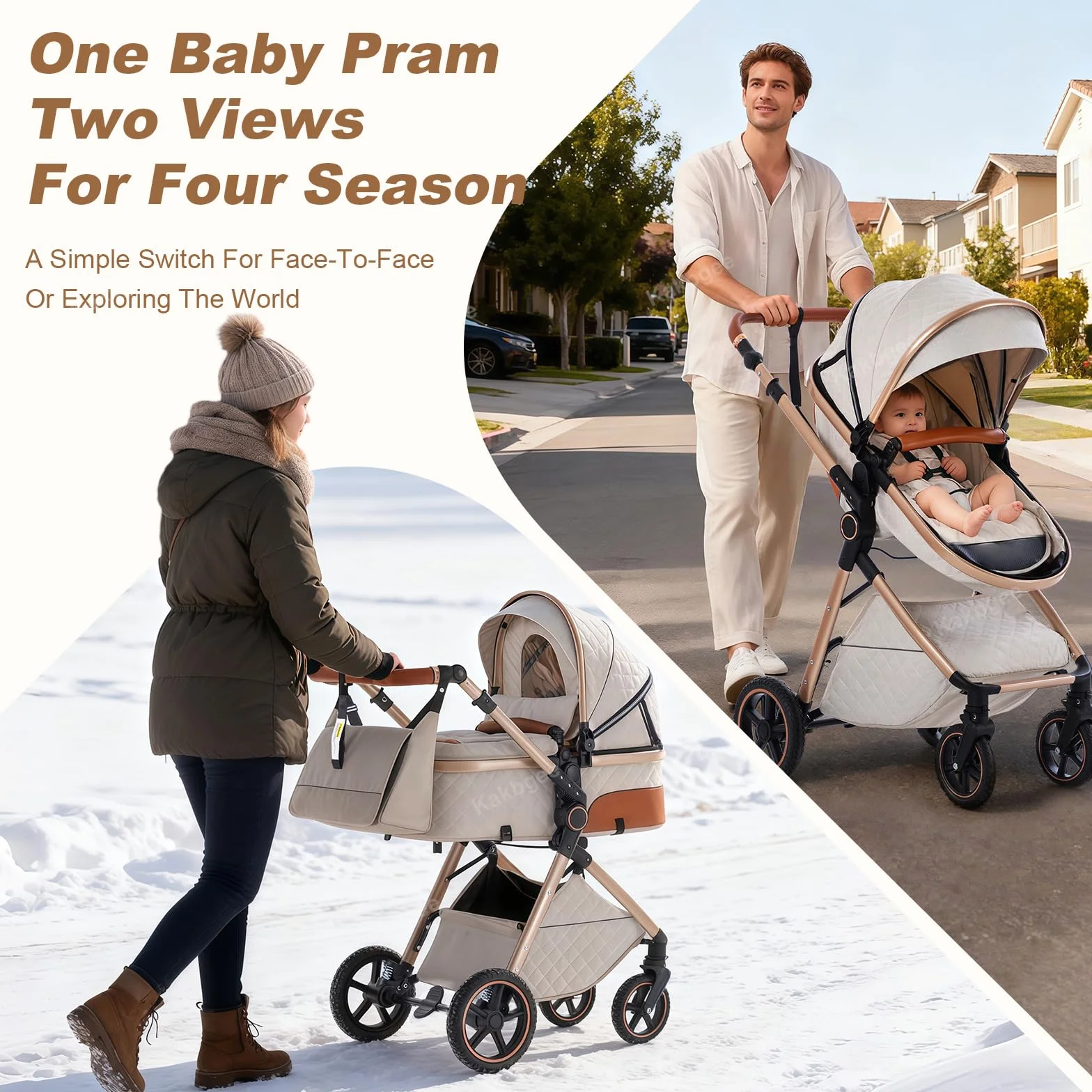 Passeggino 3 in 1 con Seggiolino Auto, Carrozzina Pieghevole, 7 Altezze Regolabili, Sospensione 4 Ruote, Nero
