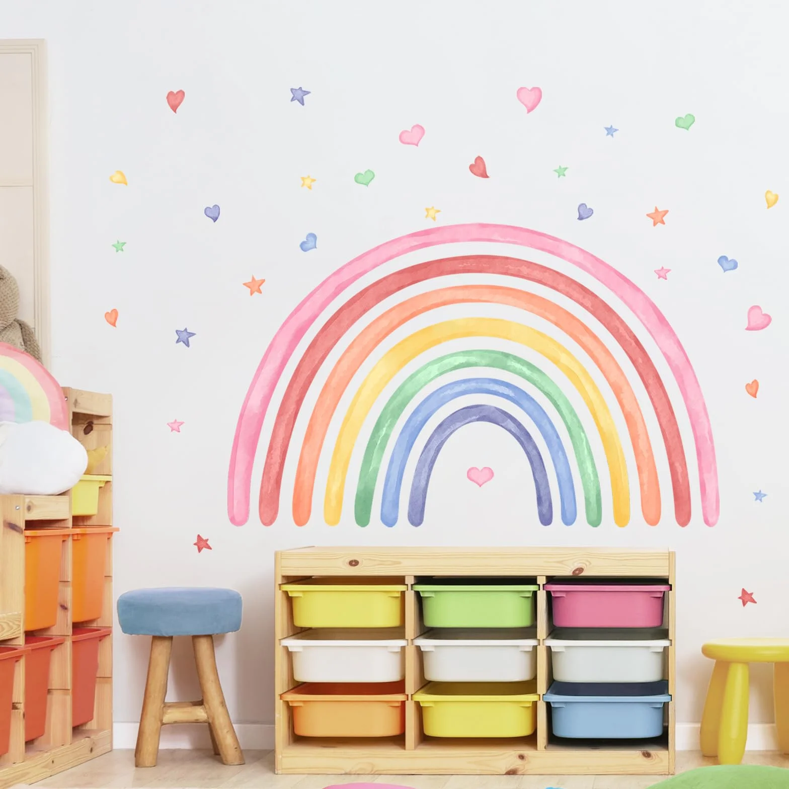 Supzone Adesivi Murali Arcobaleno Bambini - Sticker da Parete per Camerette con Cuori e Decorazioni