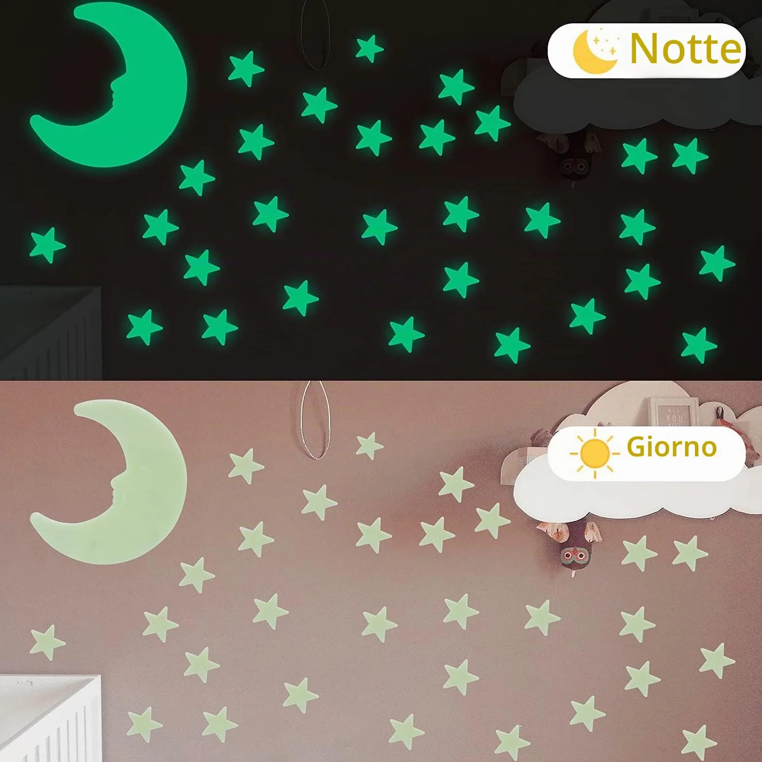 Adesivi da Parete Stelle Luminose Fluorescenti Lungo Luminosità Fosforescenti per Soffitto Camera Bambini