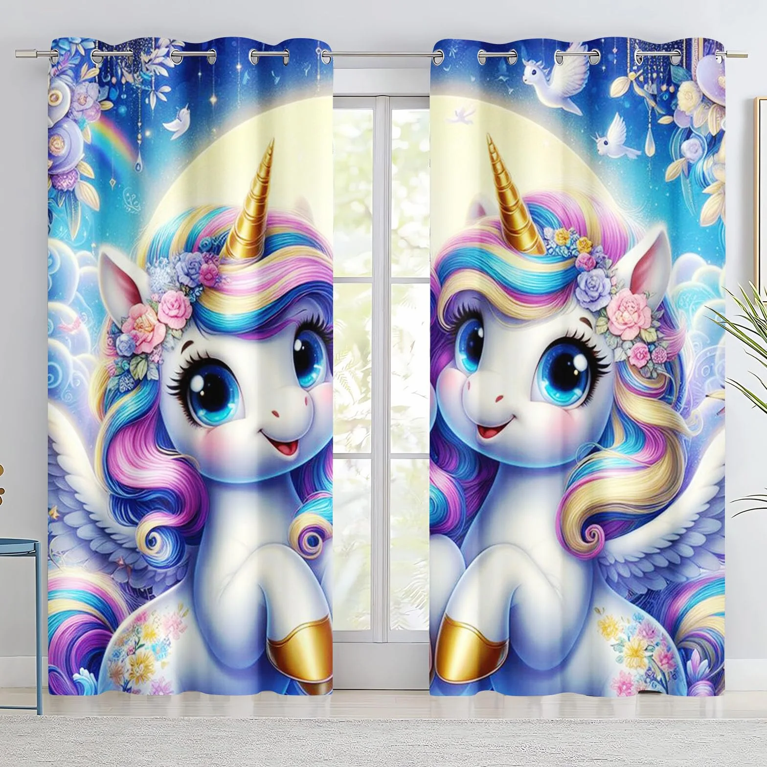 Tende oscuranti a forma di unicorno 75x166 cm per camera da letto bambini