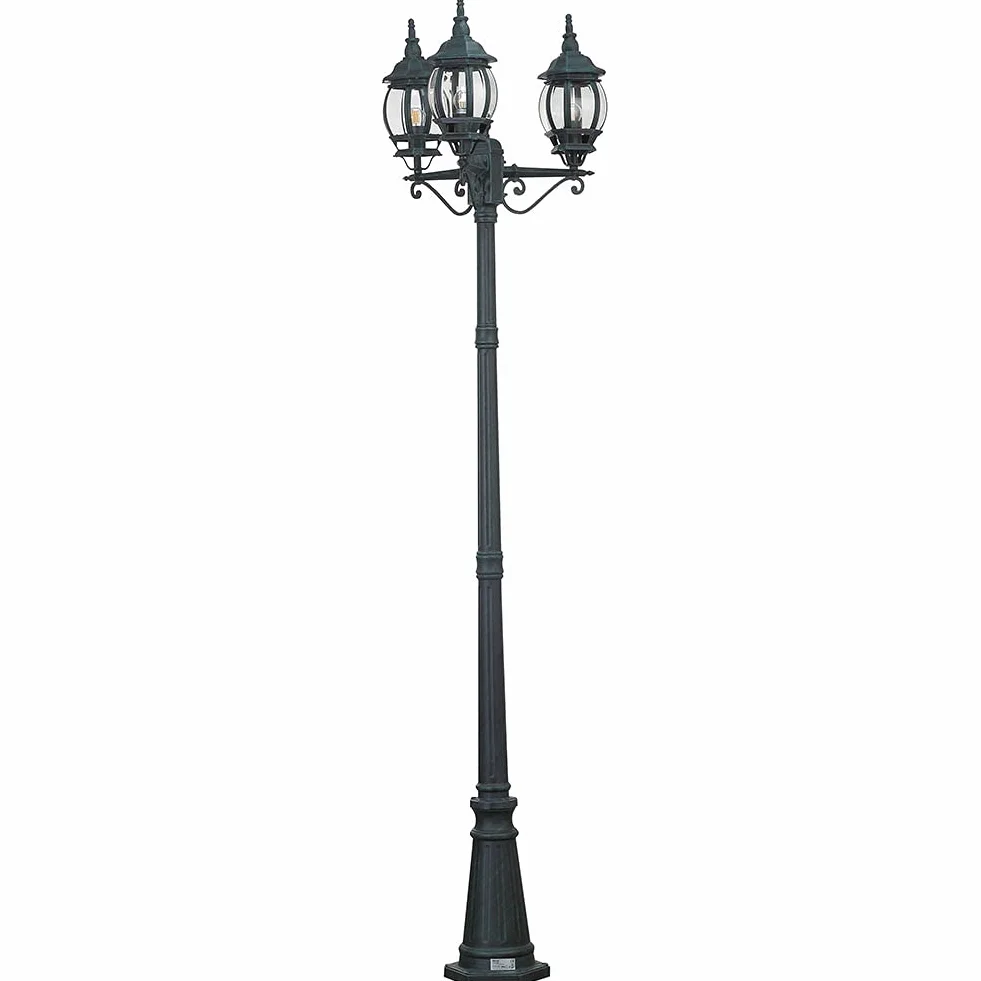 BAKAJI Lampione Vittoriano Classico da Giardino in Alluminio Lampada Lanterna Colore Grigio Finitura Anticata Verde Bronzo IP44 E27 (3 Luci 200 cm)
