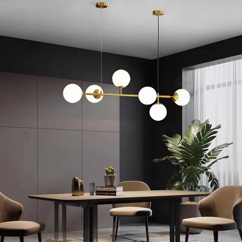 6 luci E27 Lampadario moderno Nord Europa Lampadario a sfera in vetro Industriale 51 pollici Lampada a sospensione a soffitto per soggiorno Sala da pranzo Decorazione artistica Ristorante