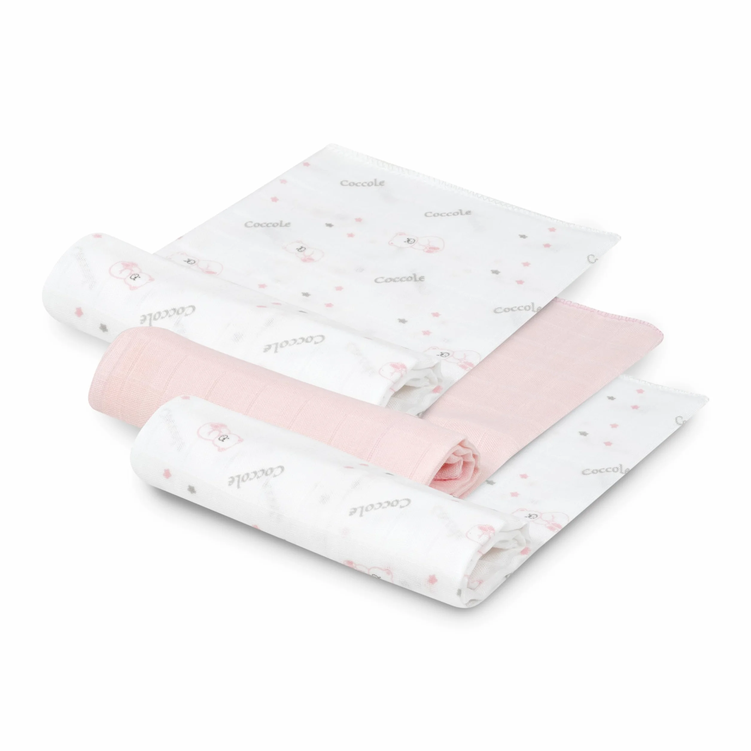 INTERBABY Set di 3 Mussole di Bambù BEAR rosa per neonati 55x70 cm