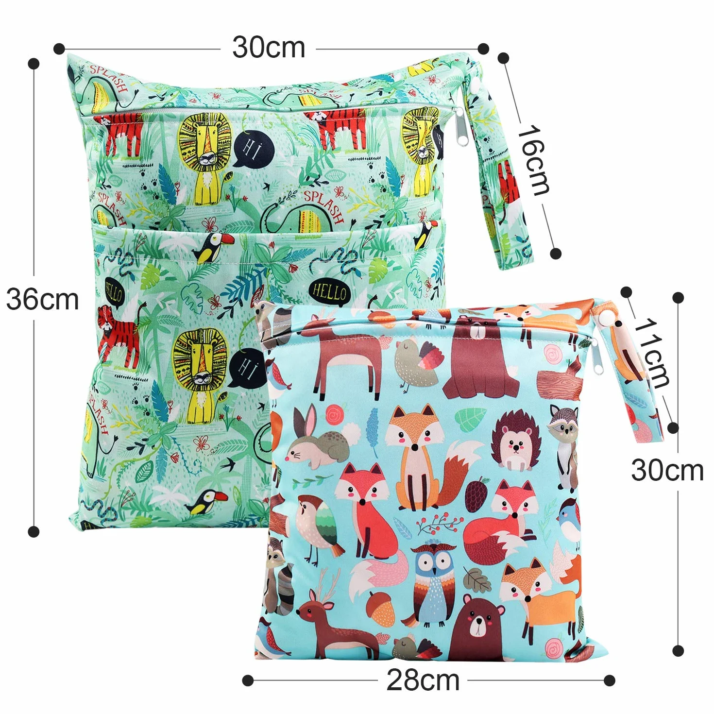 Borsa per Pannolini Impermeabile 3Pcs Riutilizzabile con Doppia Cerniera Wetbag Neonato Verde
