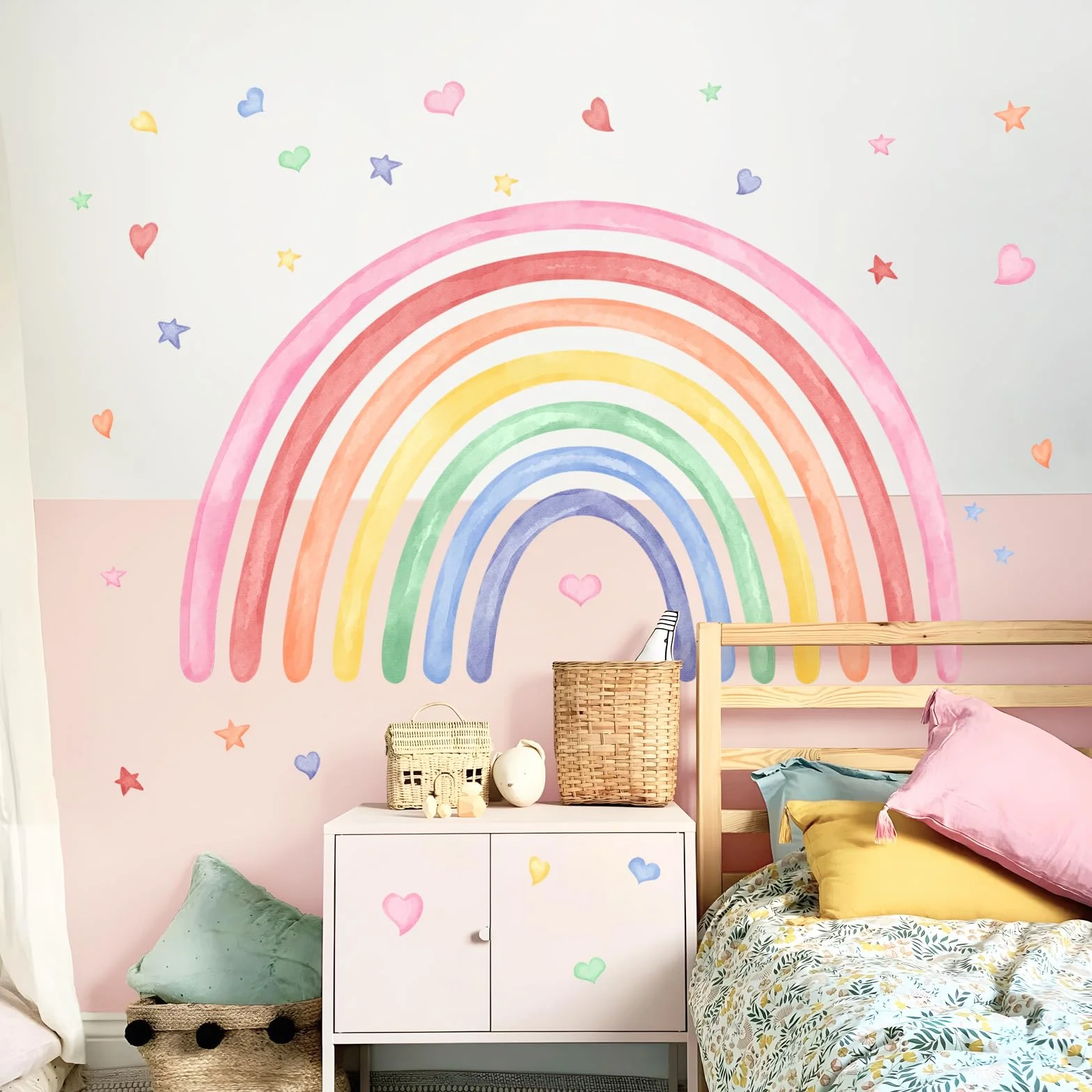 Supzone Adesivi Murali Arcobaleno Bambini - Sticker da Parete per Camerette con Cuori e Decorazioni