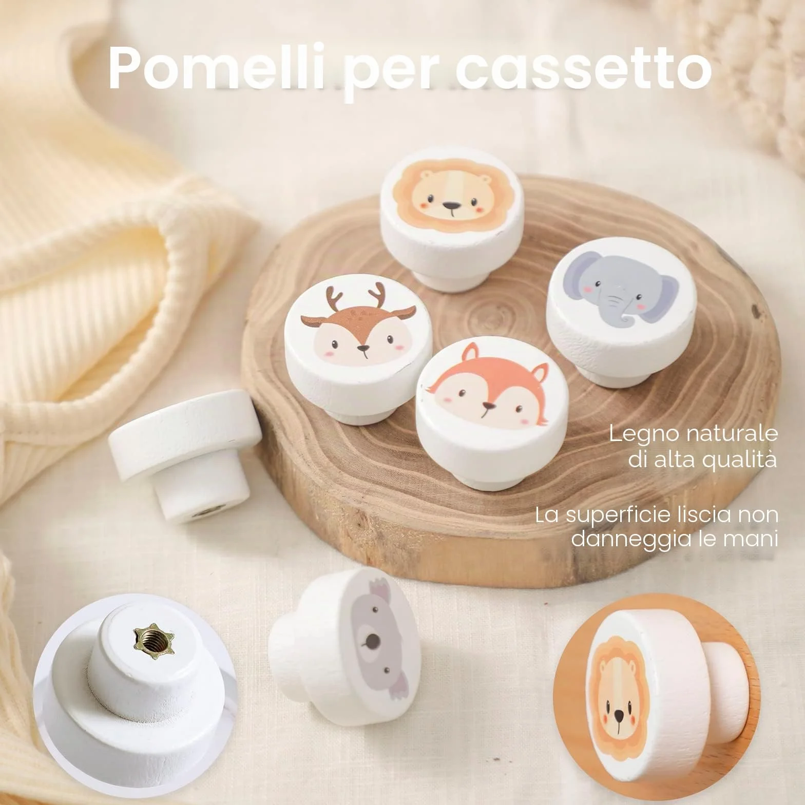 OESSUF 6 pomelli per armadi in legno 35 mm bianco con viti