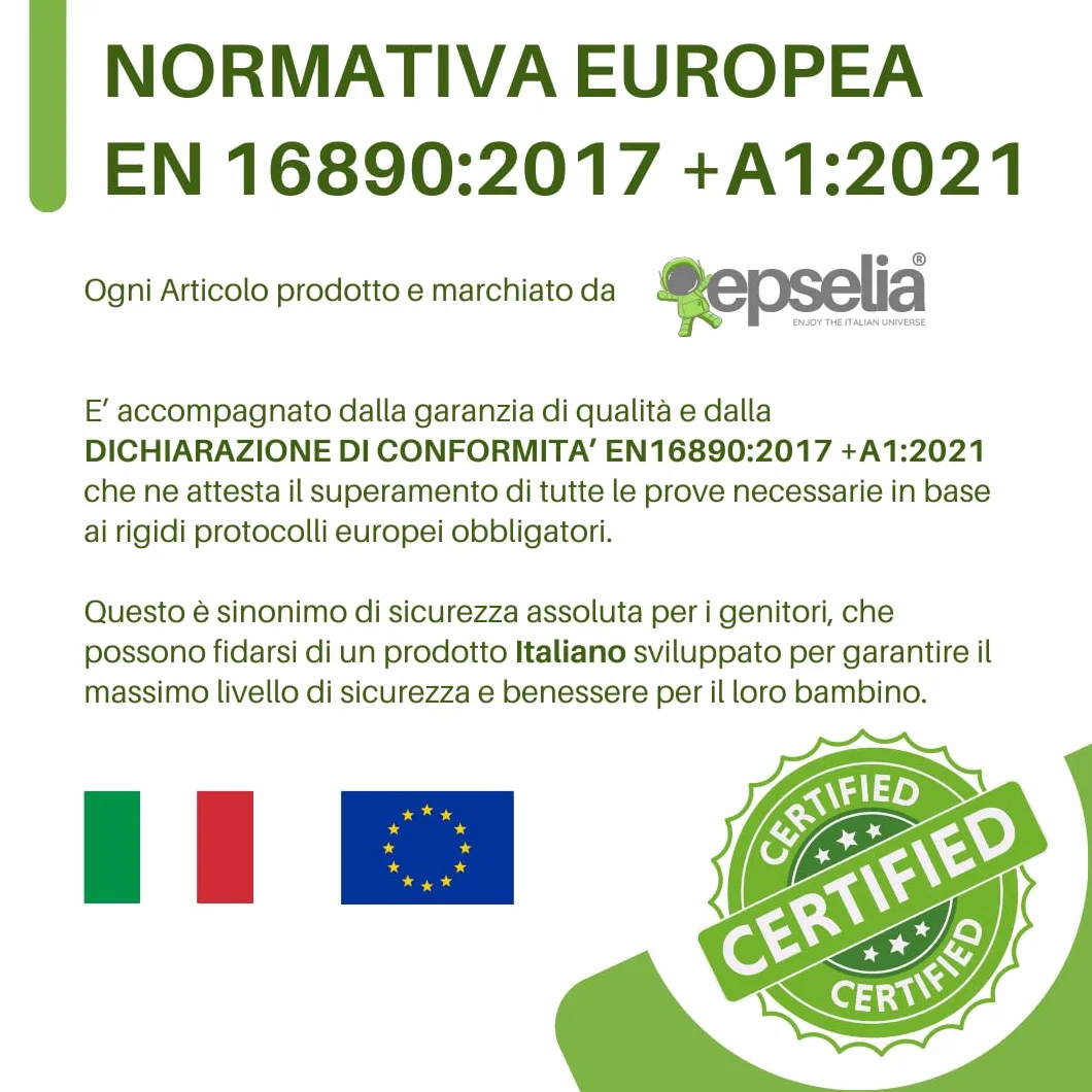 EPSELIA Materassino in Bambù Bio per Carrozzina con Guanciale Antisoffoco EN16890:2017 Certipur Oeko-Tex