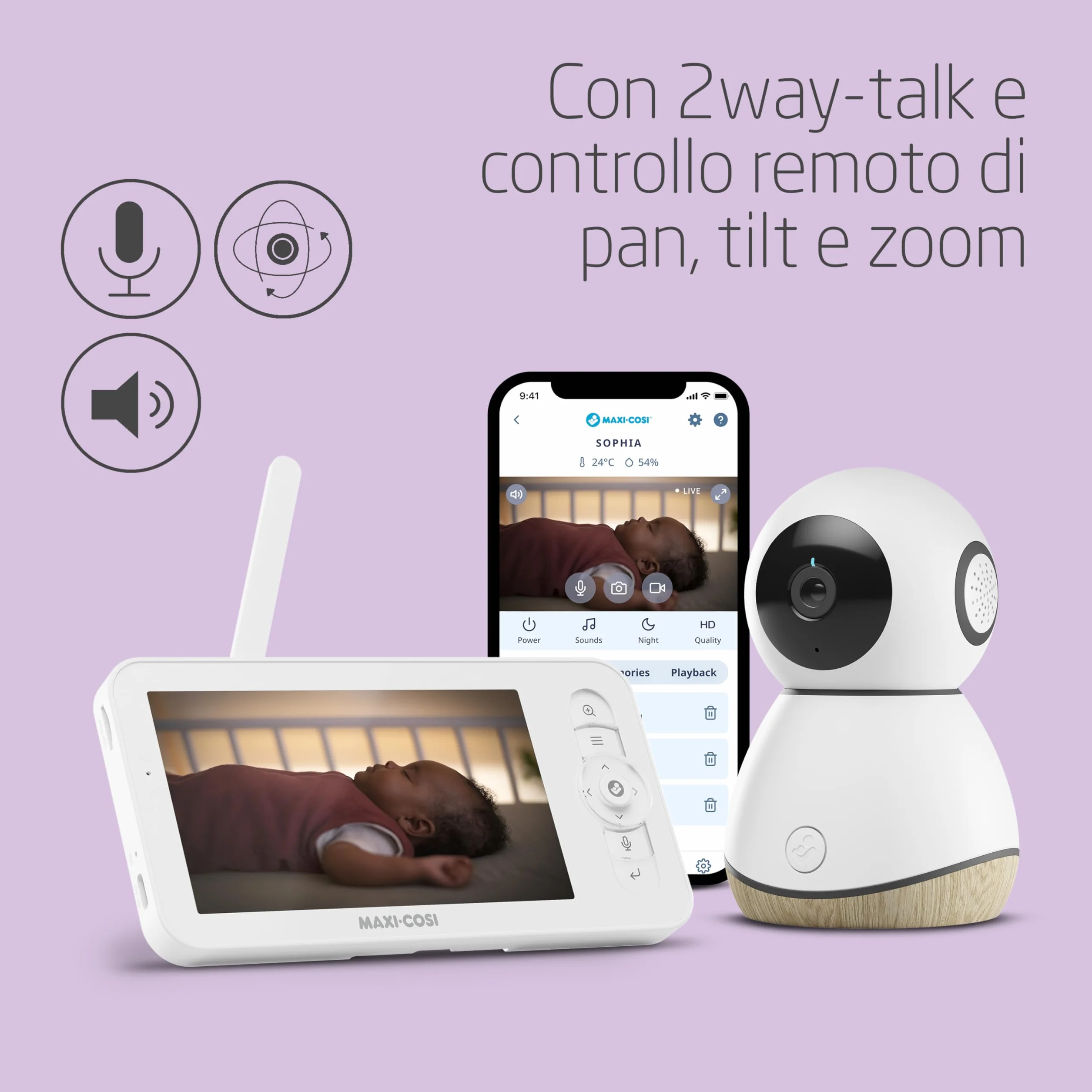 Maxi-Cosi See Pro Video Baby Monitor WiFi HD, Visione Notturna, Rilevamento Movimento, Termometro Igrometro